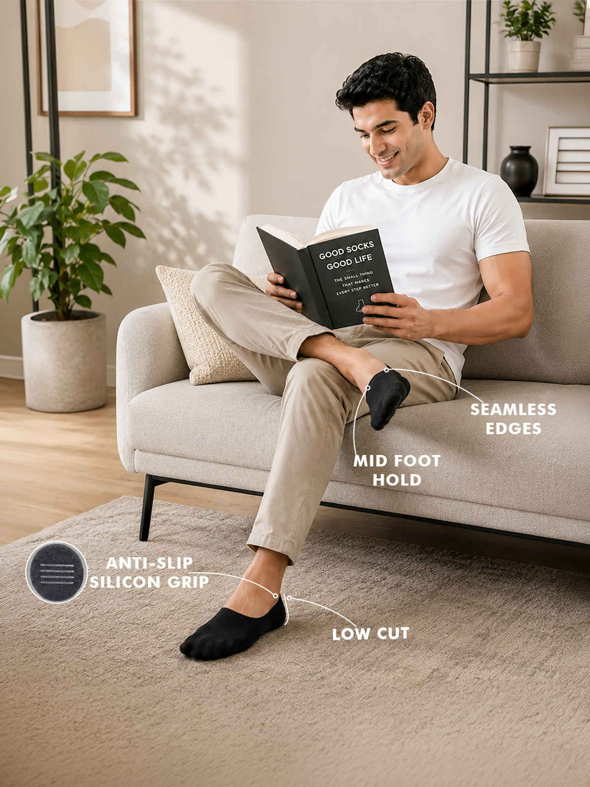 Supersox Men's Solid Combed Cotton Loafer Socks | Black - Free Size