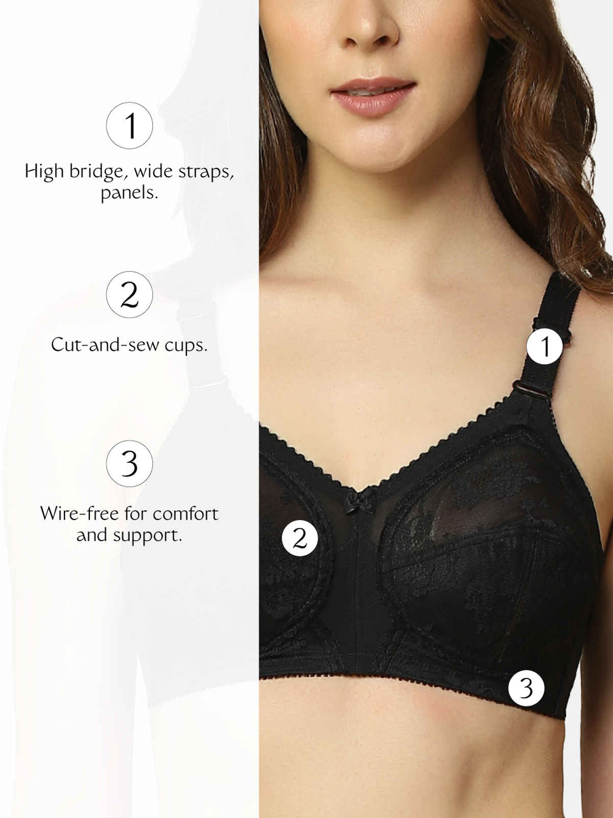 Triumph Women Doreen Big-Cup Classic Bra | Wireless Non Padded | Full Coverage | Black-04-36D