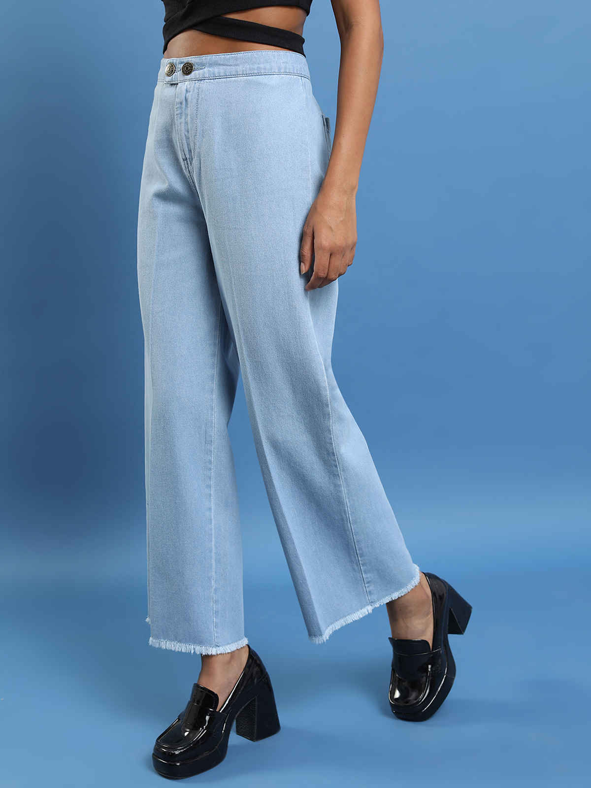 Tokyo Talkies Women's Straight Fit Cotton Jeans| Light Blue - 30