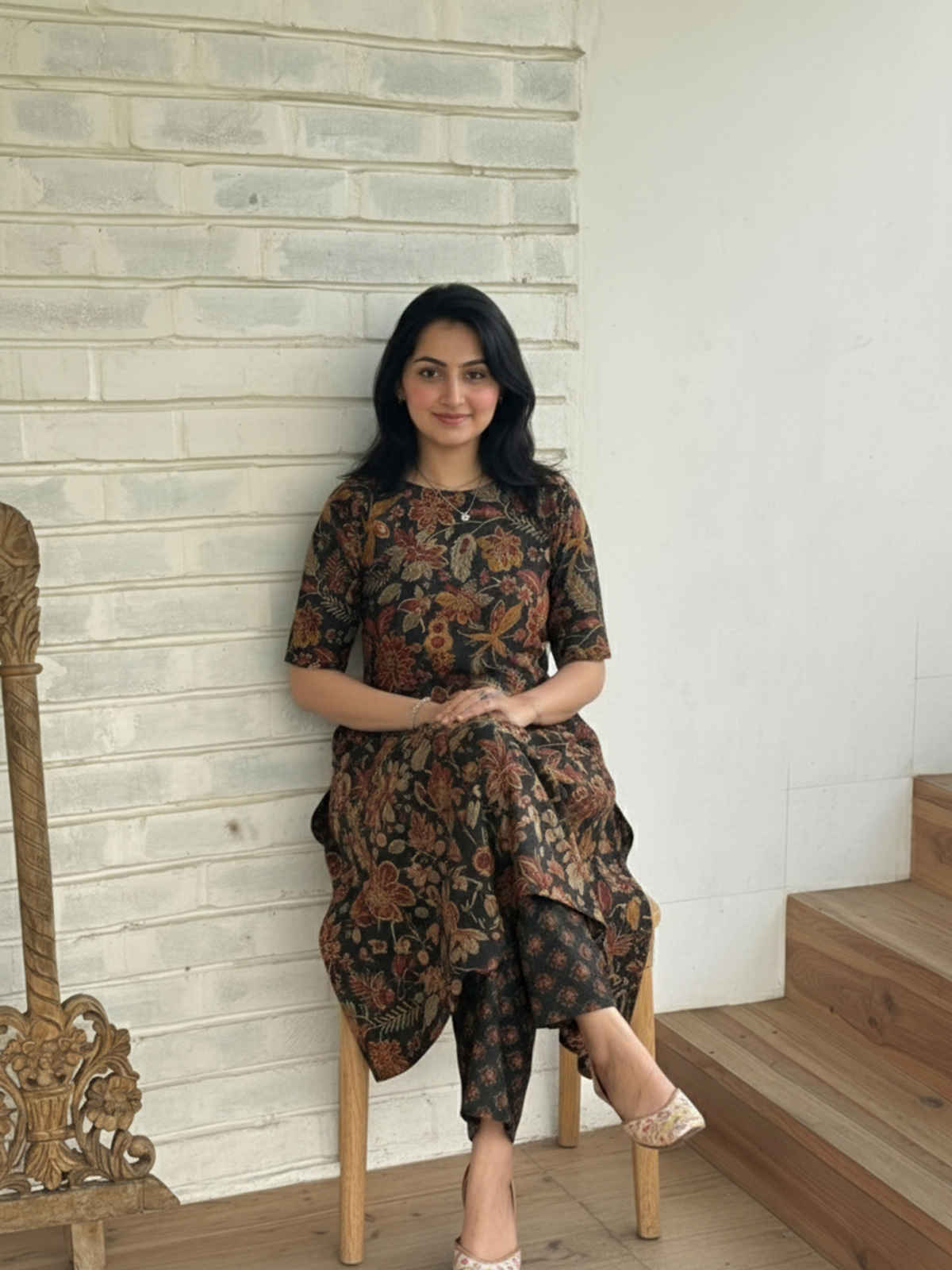 GoSriKi Women's Rayon Viscose Straight Printed Kurta with Palazzo | Vibhor Black | M