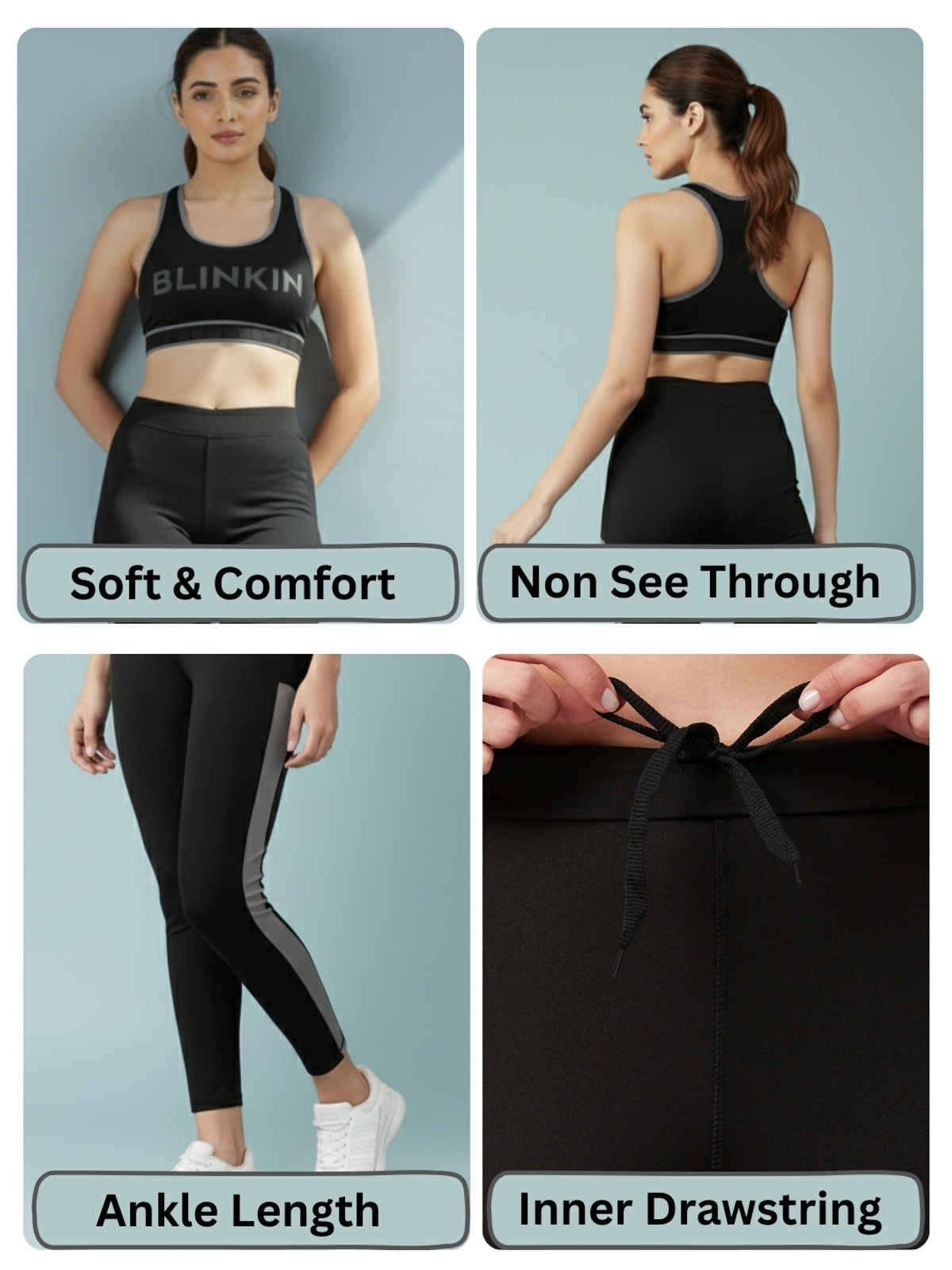 Blinkin Women's Gym Tights & Pants - Black | Grey | Active Wear | Yoga Pants | XL