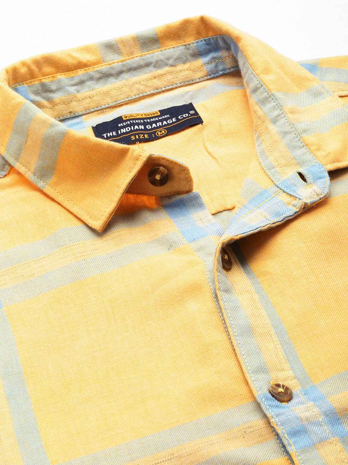 The Indian Garage Co Men's Regular Fit Checked Casual Shirt | Yellow - XXL