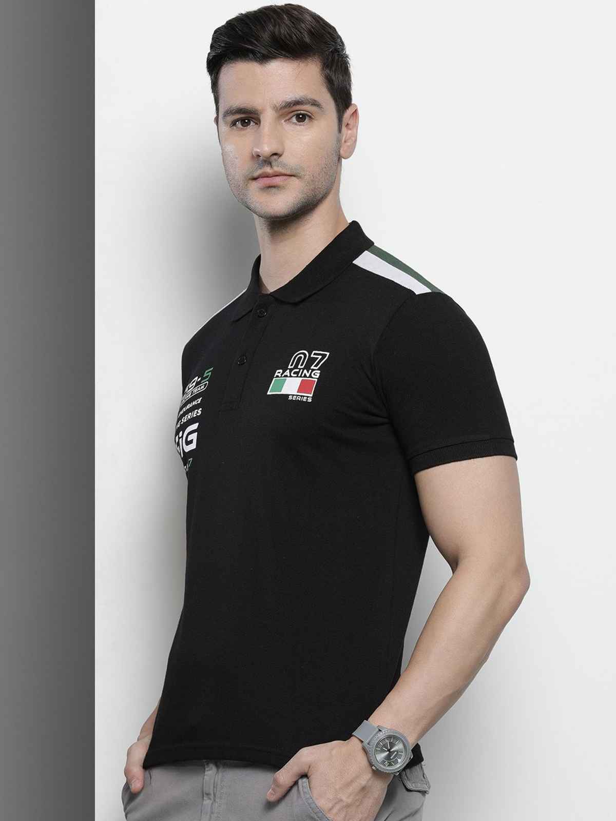 The Indian Garage Co Men's Slim Fit Solid Casual T-Shirt | Black - M