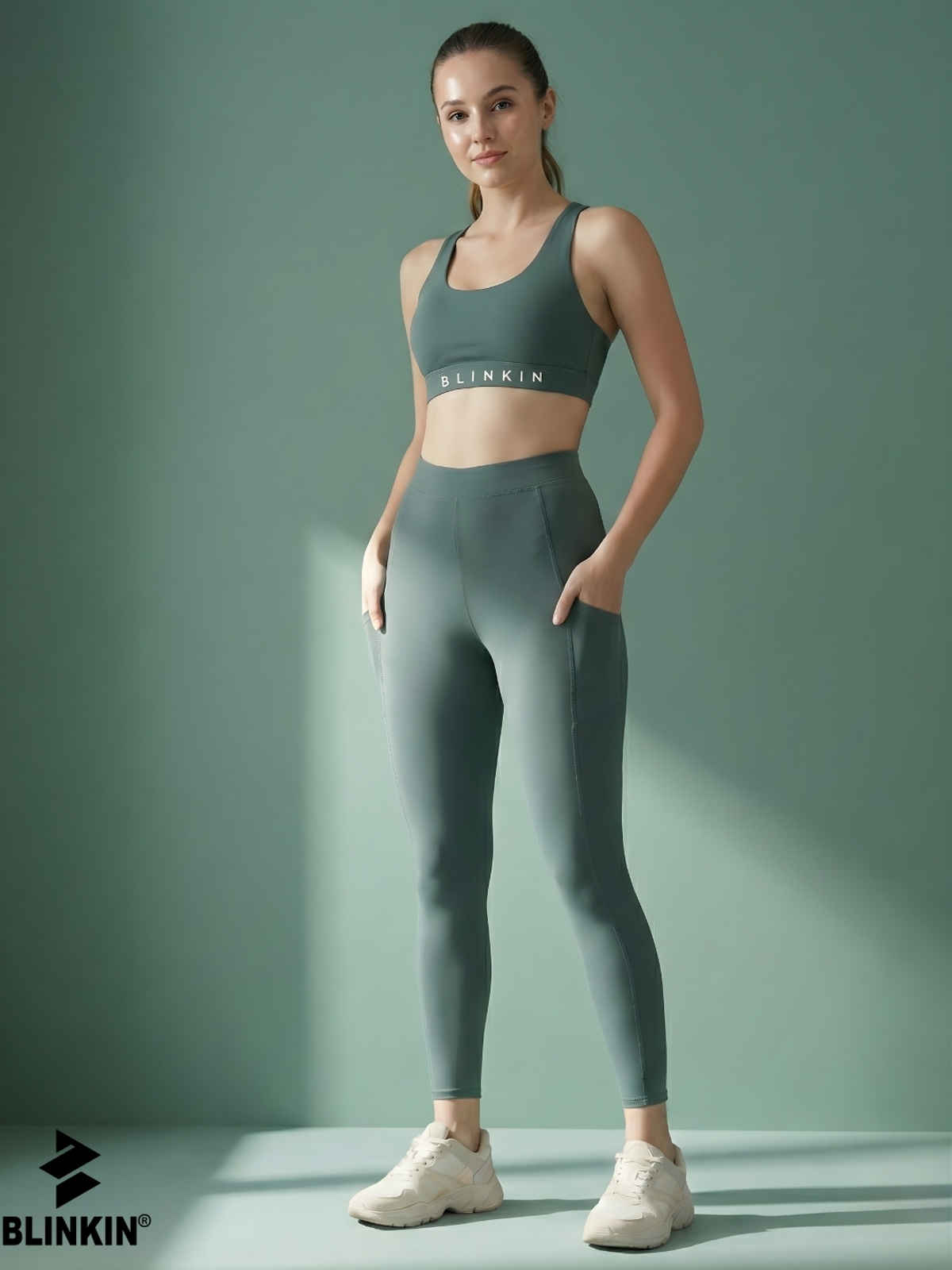 Blinkin Women's Gym Pants & Tights - Dark Green | Workout | With Side Pockets | XL