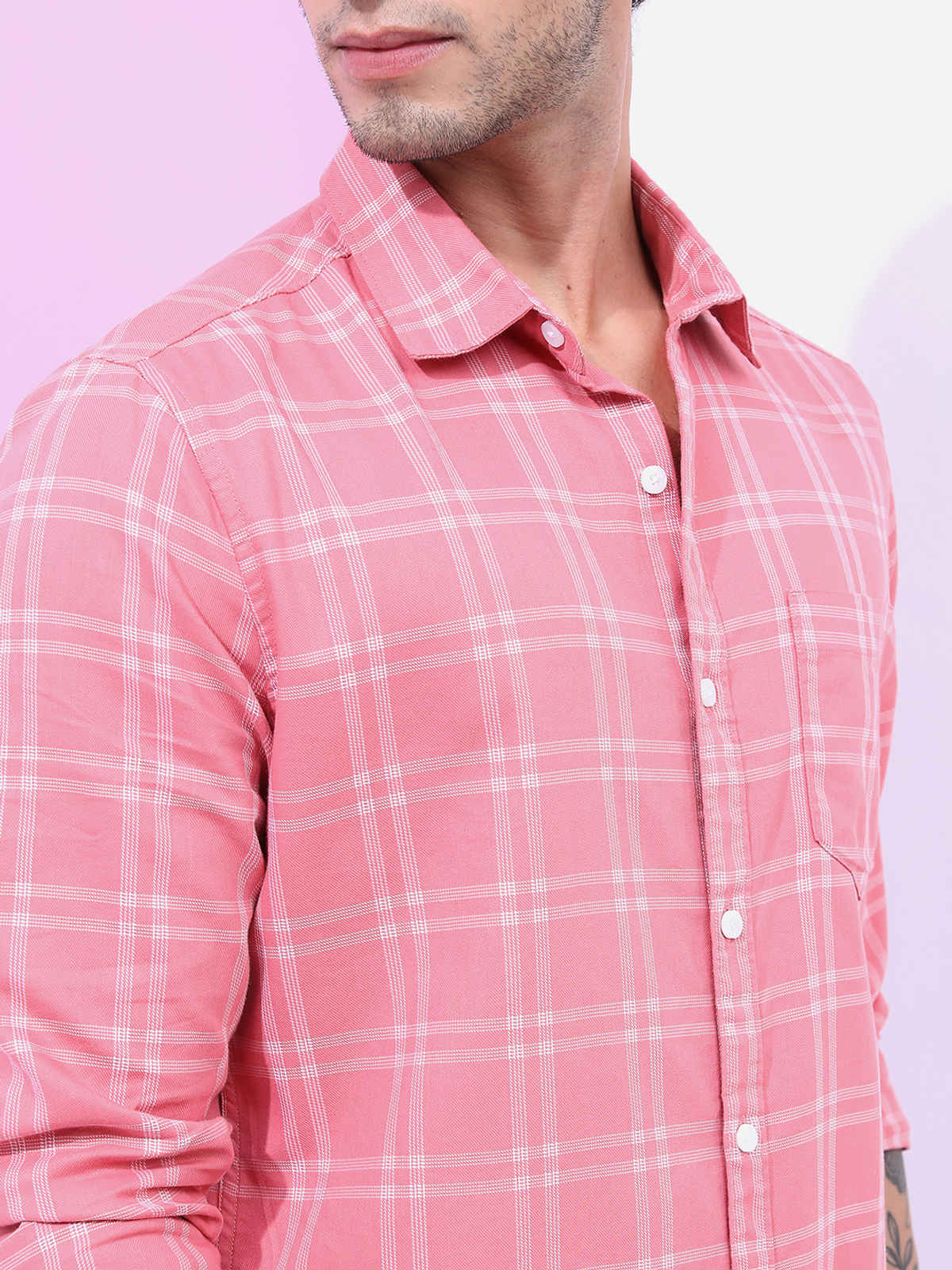 HIGHLANDER Men Checked Slim Fit Casual Shirt | Peach - L