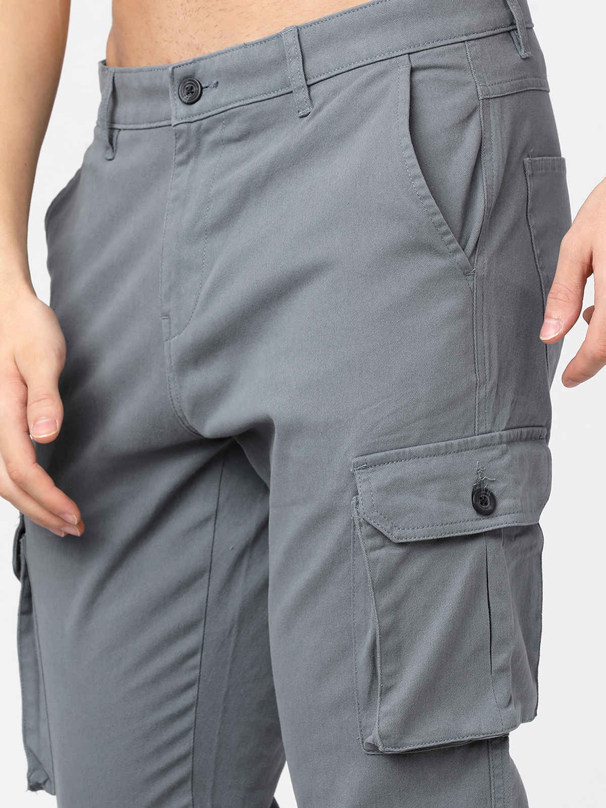 HIGHLANDER Men's Slim Fit Cargo Trousers | Grey - 30