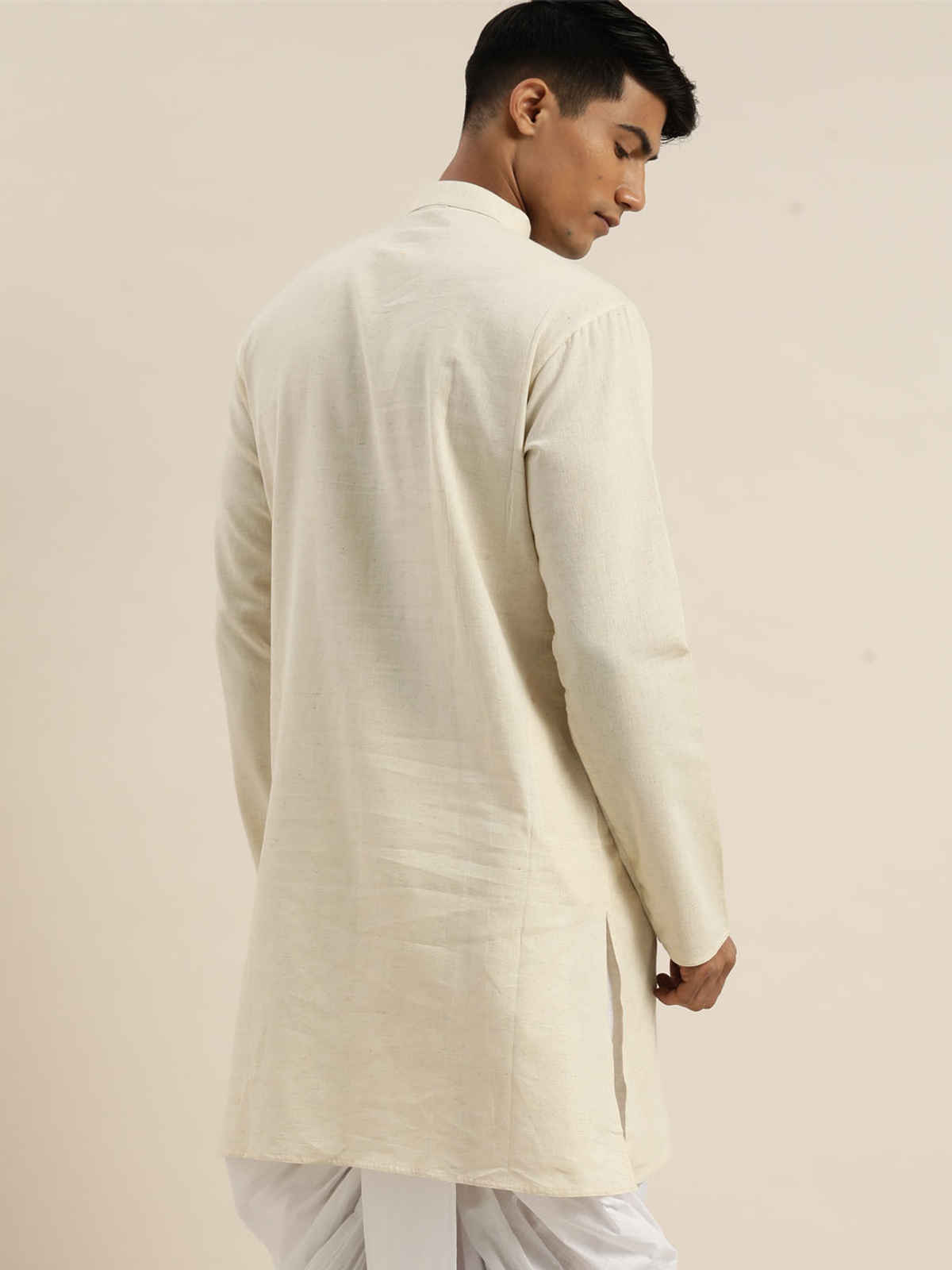 Vastramay Men's Cotton Short Kurta | Cream - S