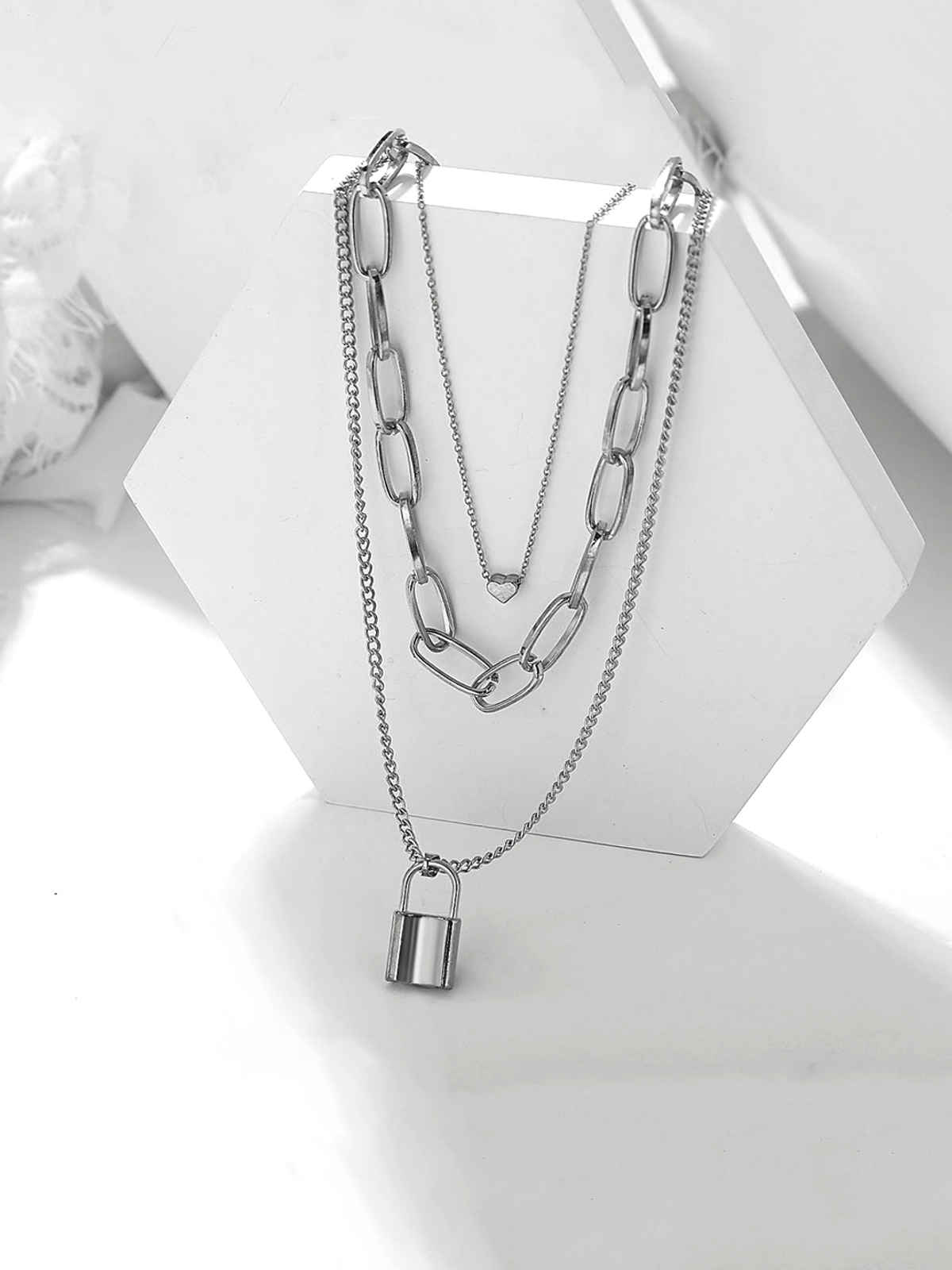Yellow Chimes Silver-Plated Multi Layered Key Chain Heart Charm Necklace