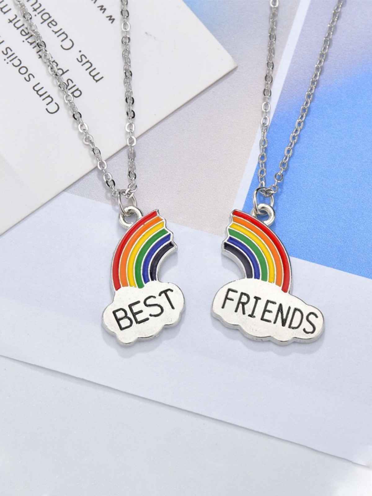 YouBella Silver Plated Rainbow Best Friends Necklace Chain for Girls and Women (YBNK - 50163)