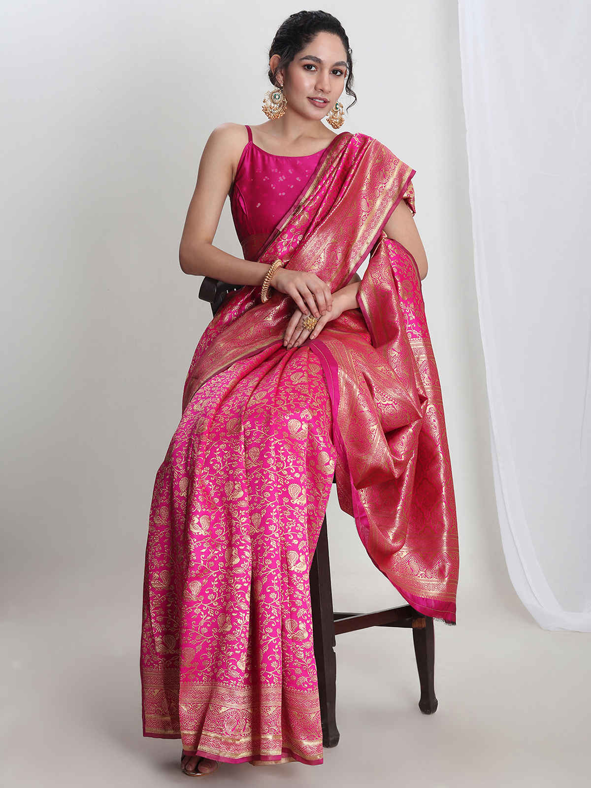 Janasya Women's Silk Blend Floral Woven Design Jacquard Saree with Blouse Piece | SAR654 | Pink