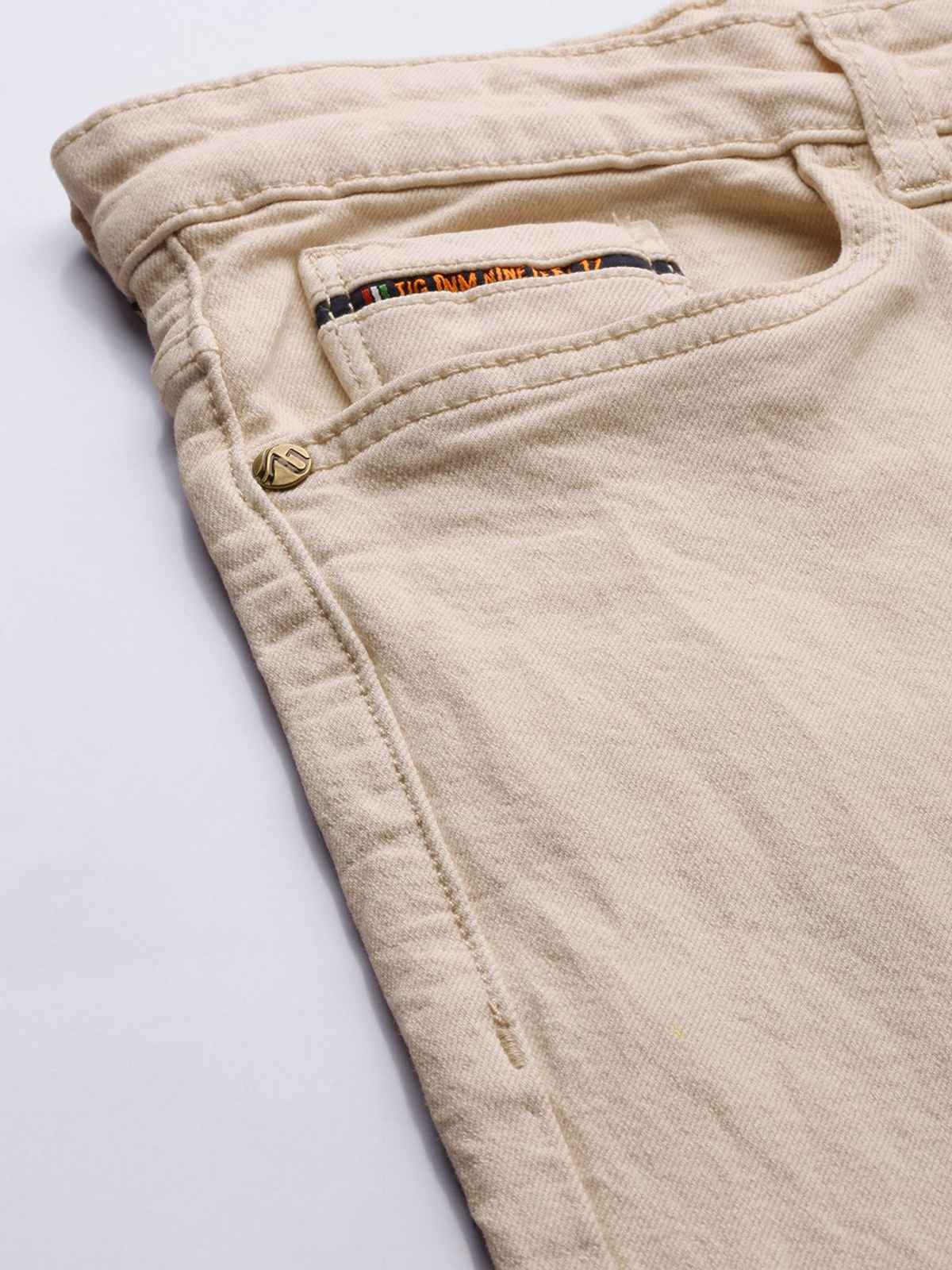 The Indian Garage Co Men | Slim Fit Solid Casual Jeans | Light Beige | 34