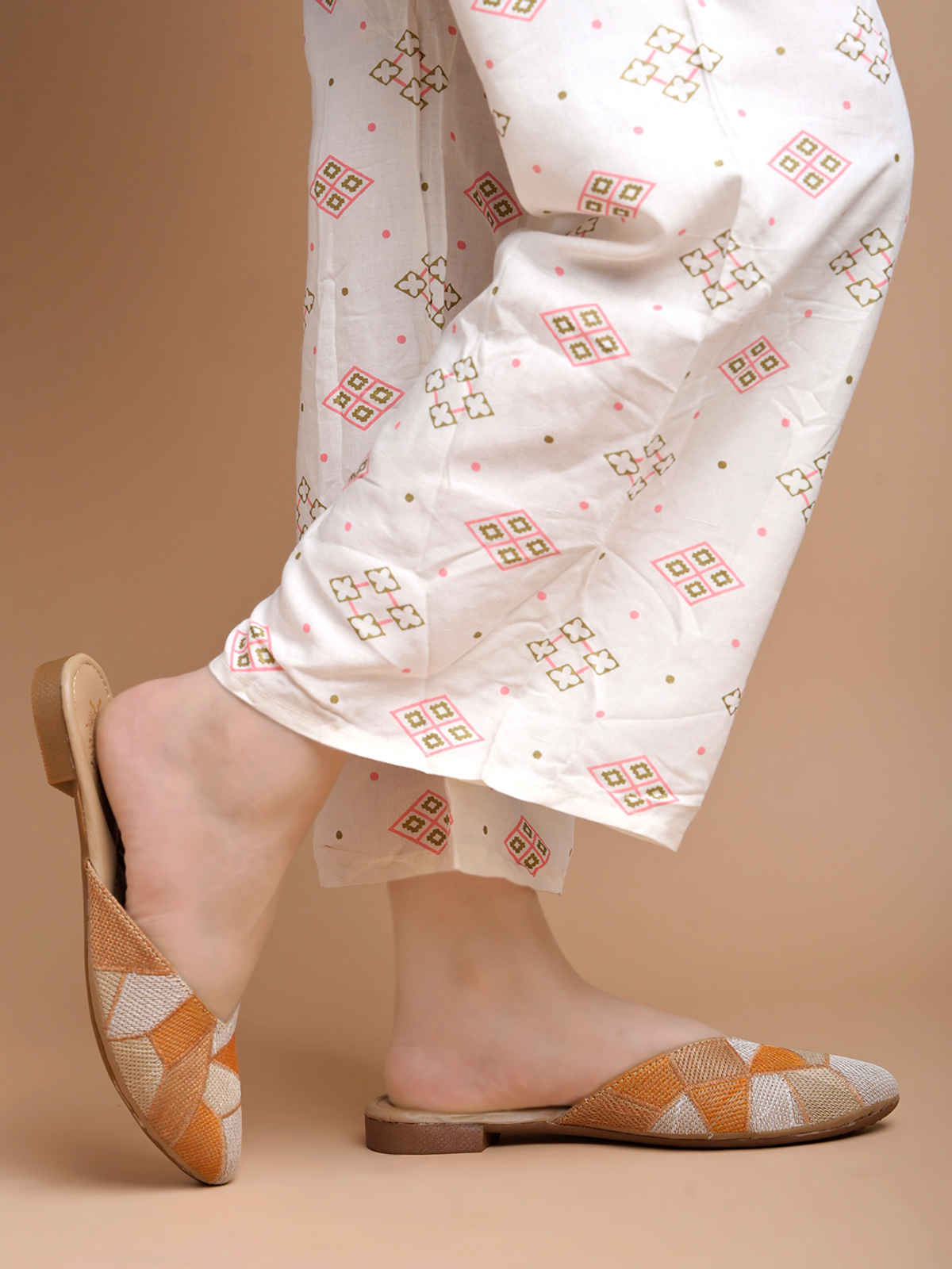 Shoetopia Women's Ethnic Flat Mules | Bantu-335 | Orange - UK 8