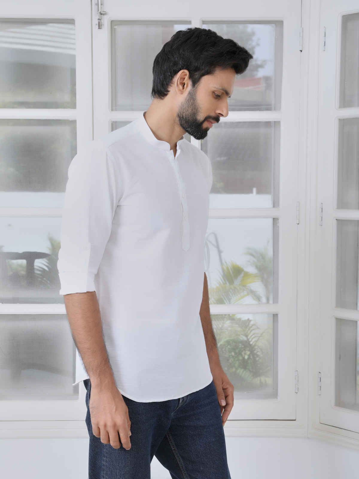 See Designs Men's Deluxe Cotton Short Kurta | Off-White - XL