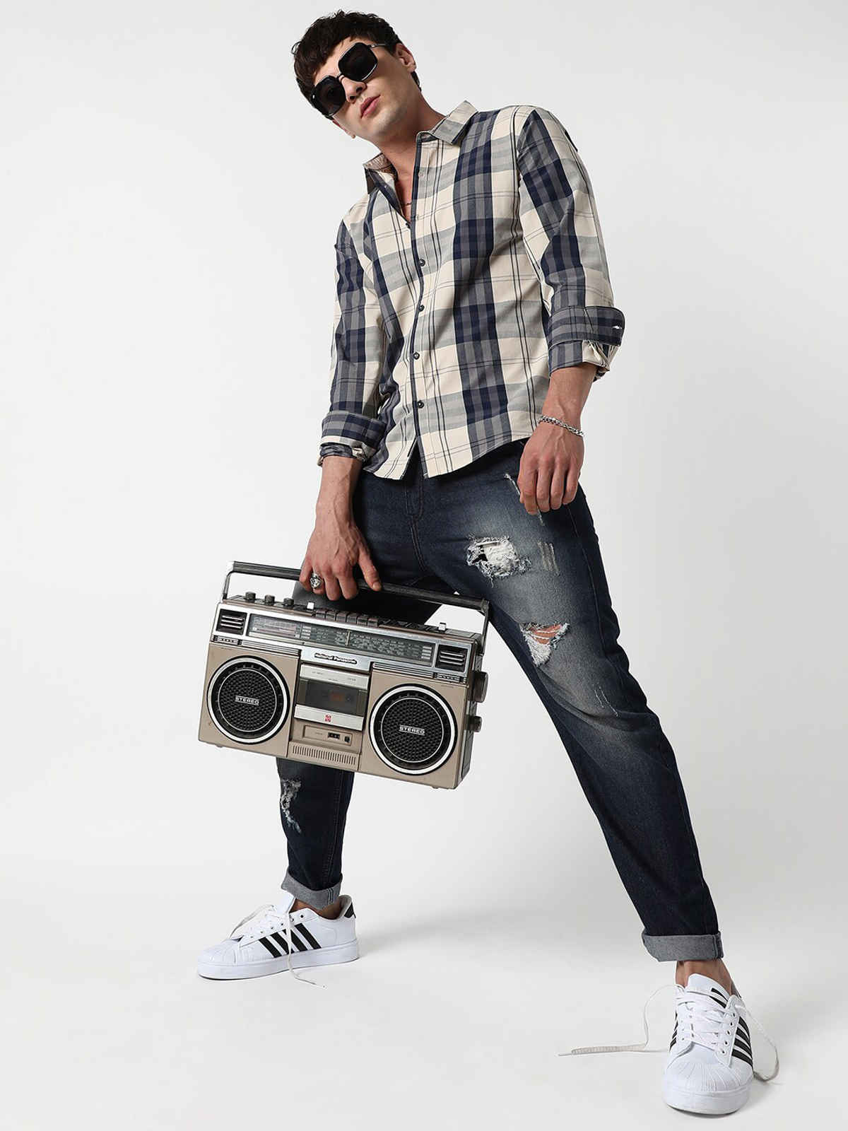 Campus Sutra Men's Tartan Plaid Shirt | Multicolour - XL