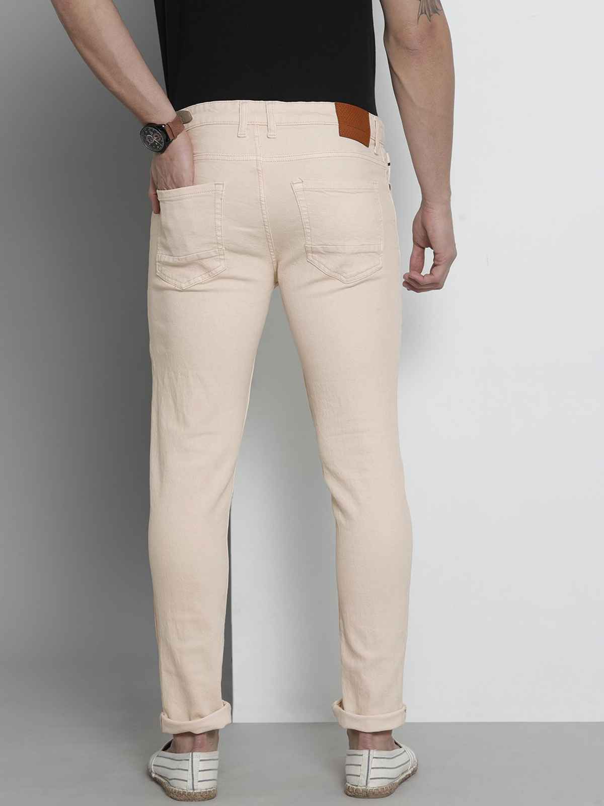 The Indian Garage Co Men | Slim Fit Solid Casual Jeans | Light Beige | 34