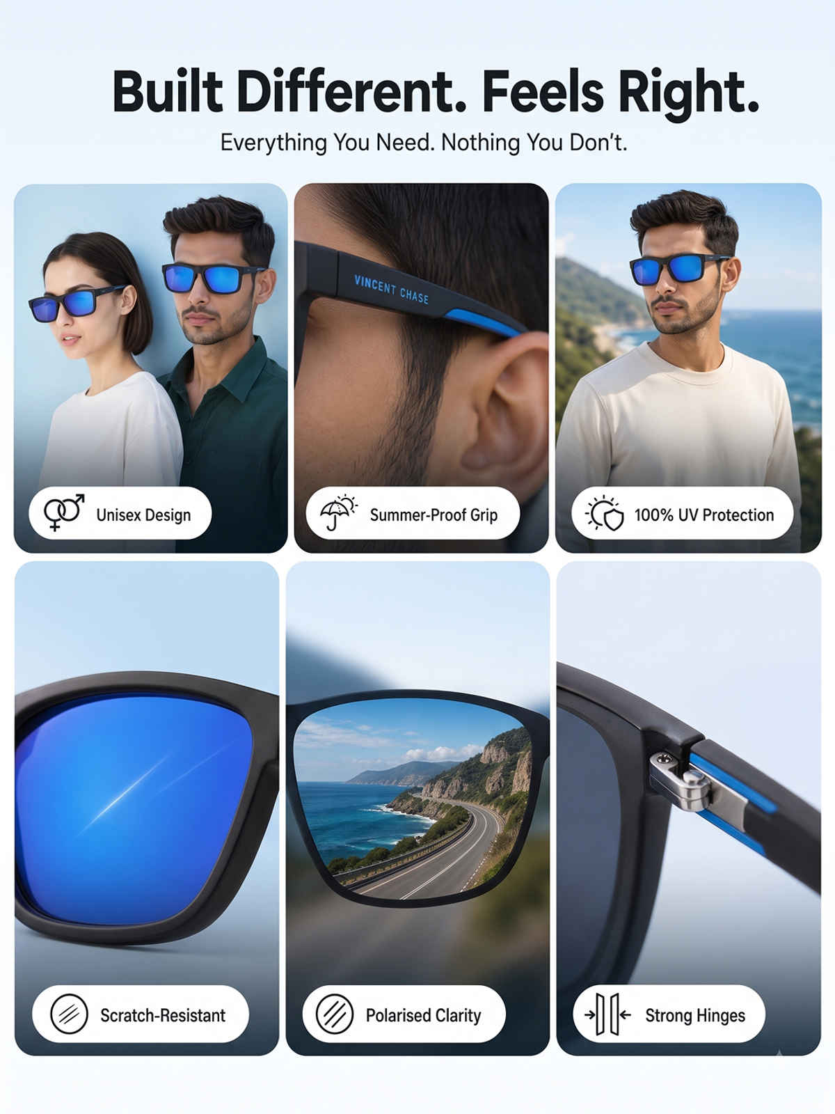 Vincent Chase By Lenskart Unisex Solid Metal Sunglasses | Blue and Black - L