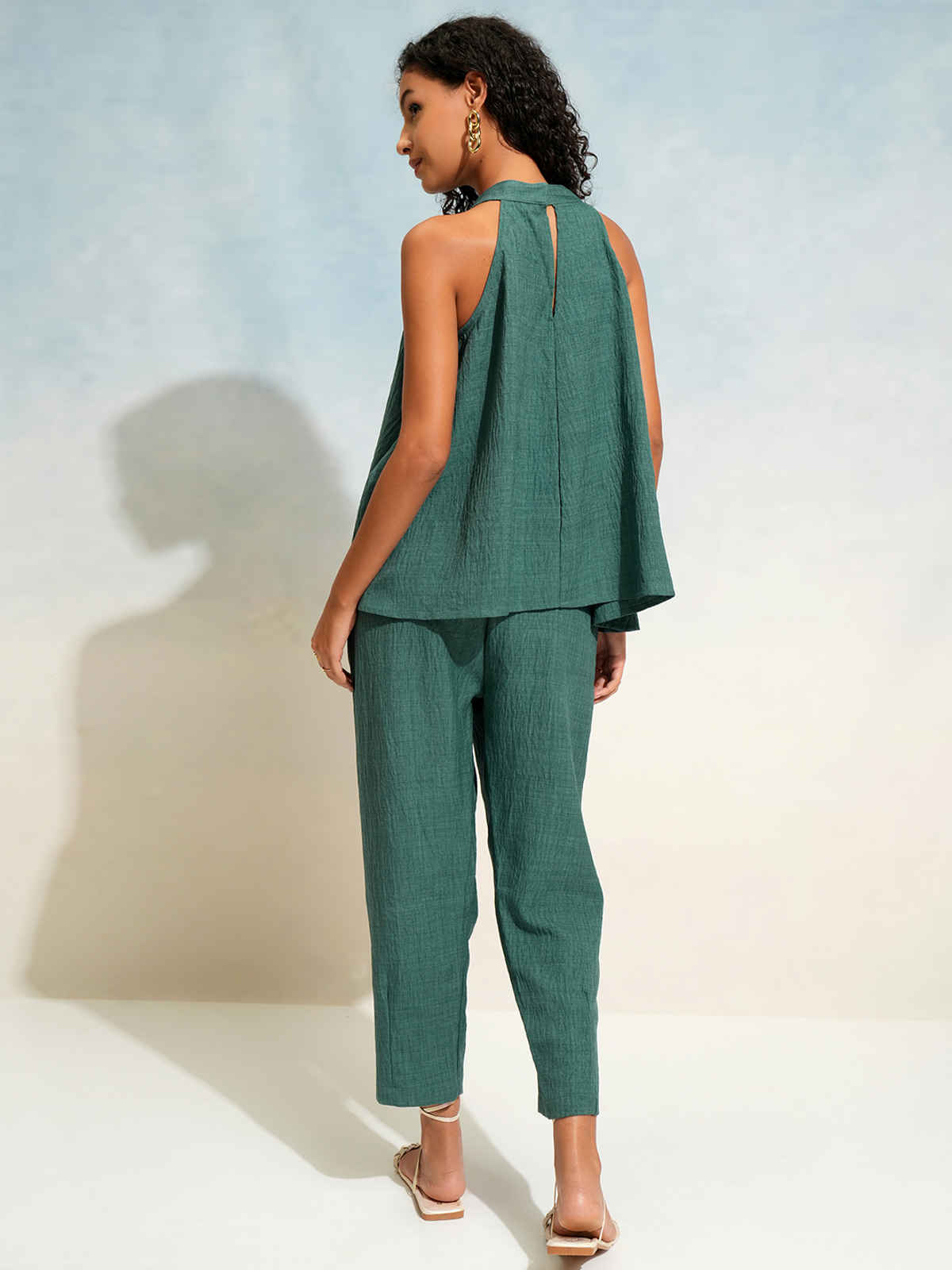 Tokyo Talkies Women's Solid Relaxed Top & Trouser Co-Ord Set | Teal - L