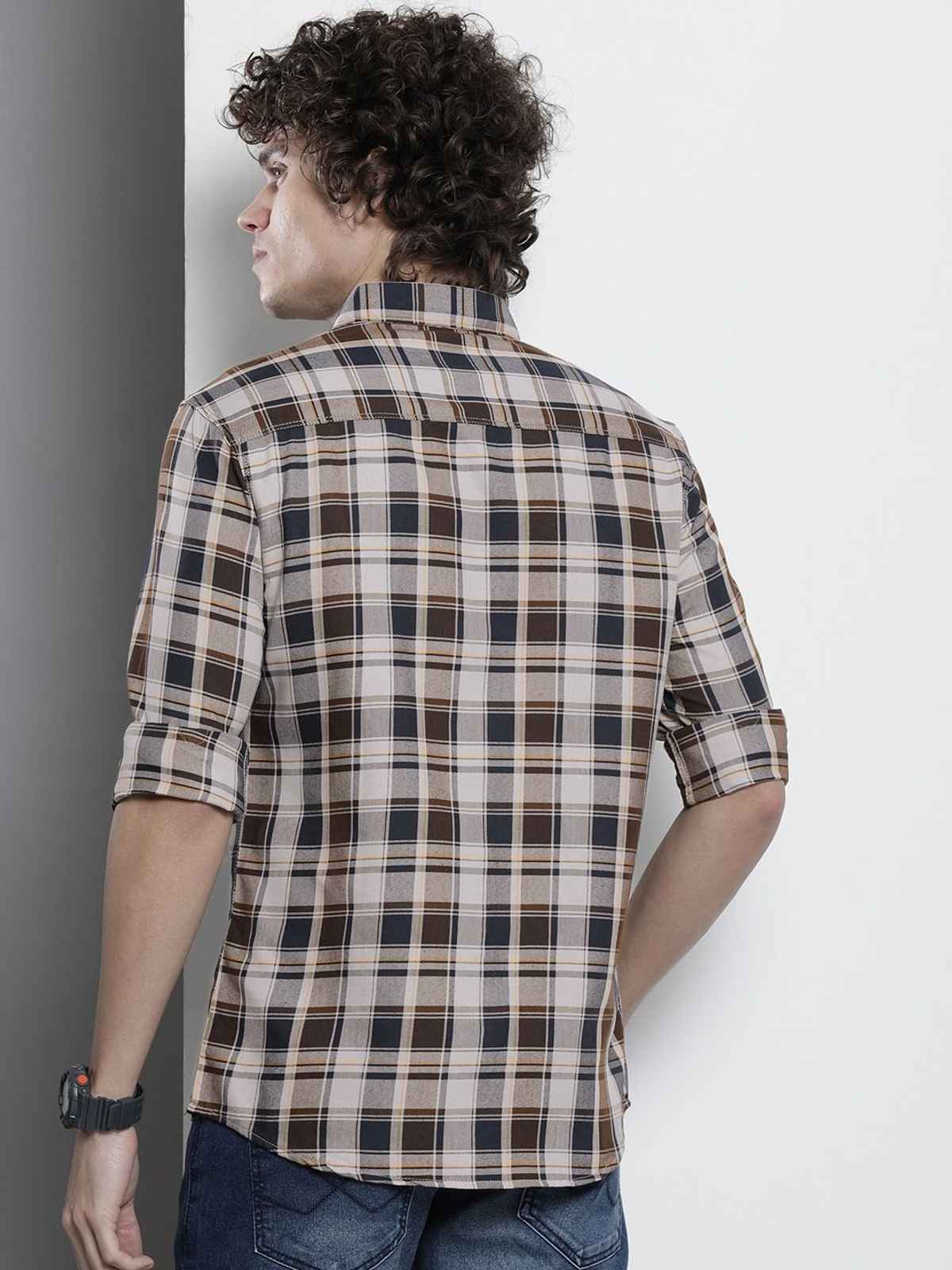 The Indian Garage Co Men's Regular Fit Checkered Casual Shirt | Multicolour - XL