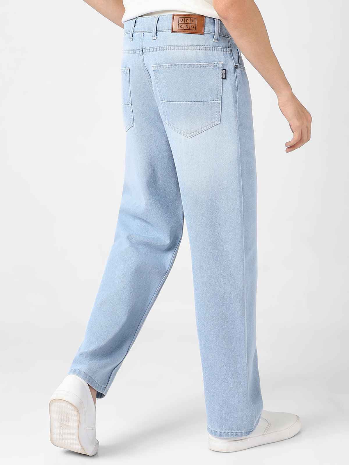 Urbano Fashion Men's Ice Blue Loose Baggy Fit Washed Jeans Non-Stretchable-32