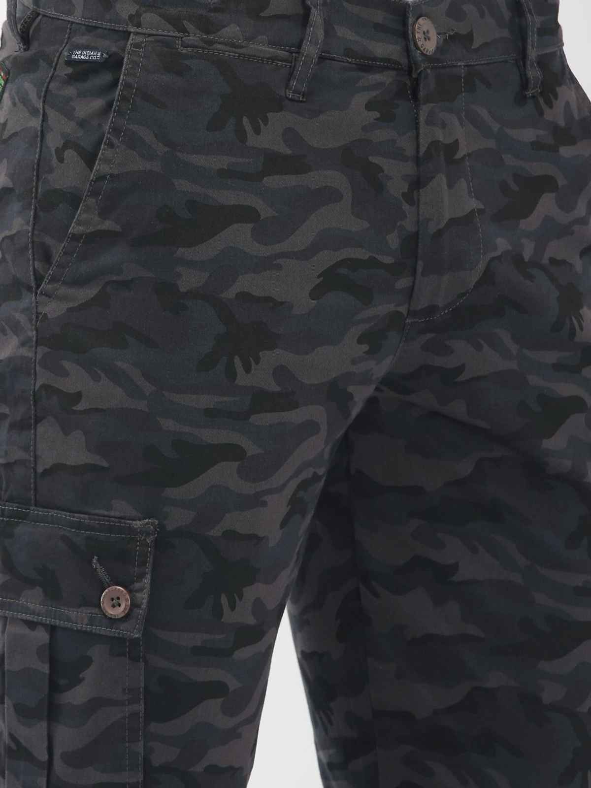 The Indian Garage Co Men's Slim Fit Camouflage Casual Cargo | Grey Camo - 34