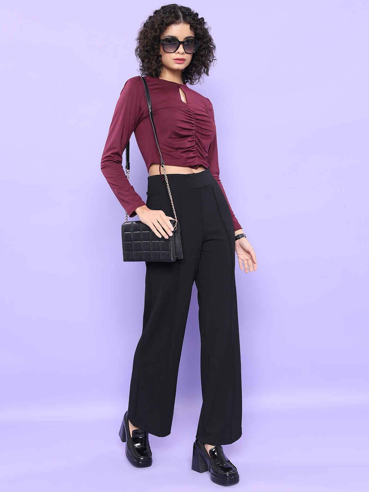 CHIC BY TOKYO TALKIES Women Flared Fit High-Rise Parallel Trousers | Black - 32