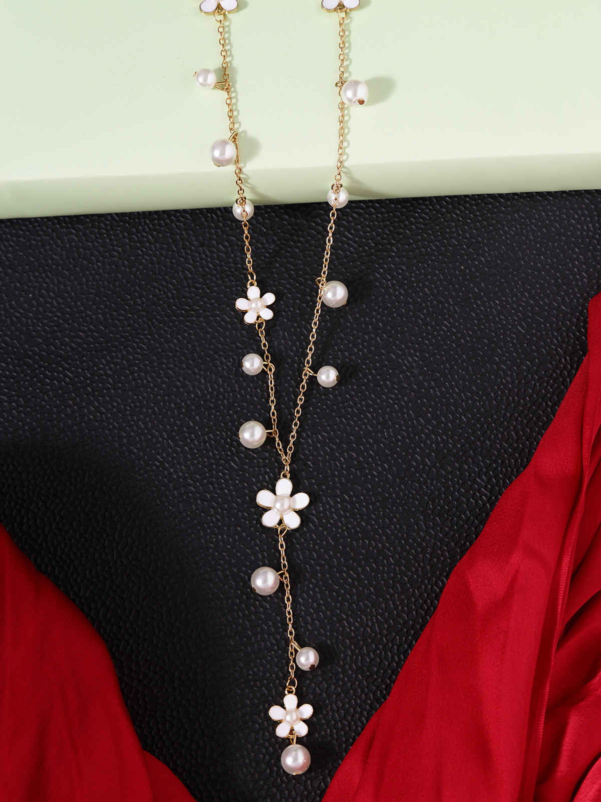 Yellow Chimes Floral Pearl Long Chain Necklace for Women