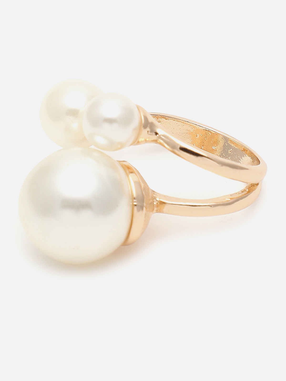 Sohi Women Gold-Plated White Pearl-Studded Finger Ring