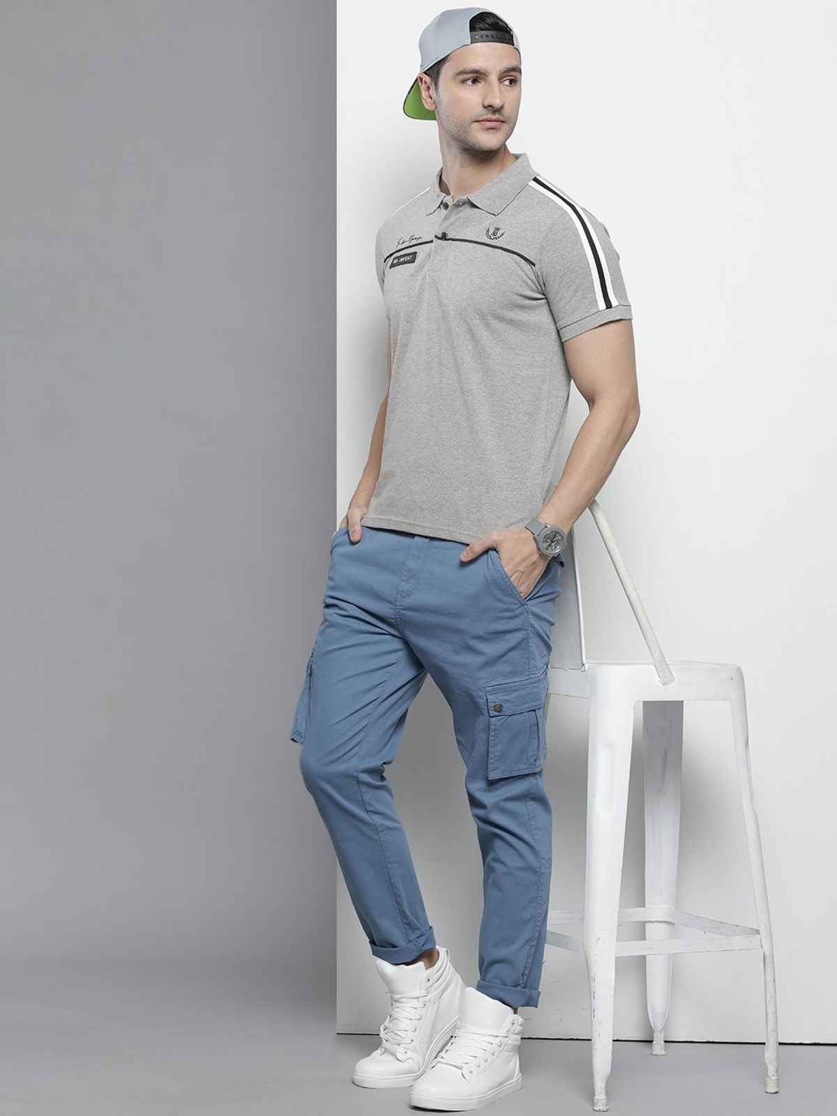 The Indian Garage Co Men's Slim Fit Solid Casual T-Shirt | Grey - S