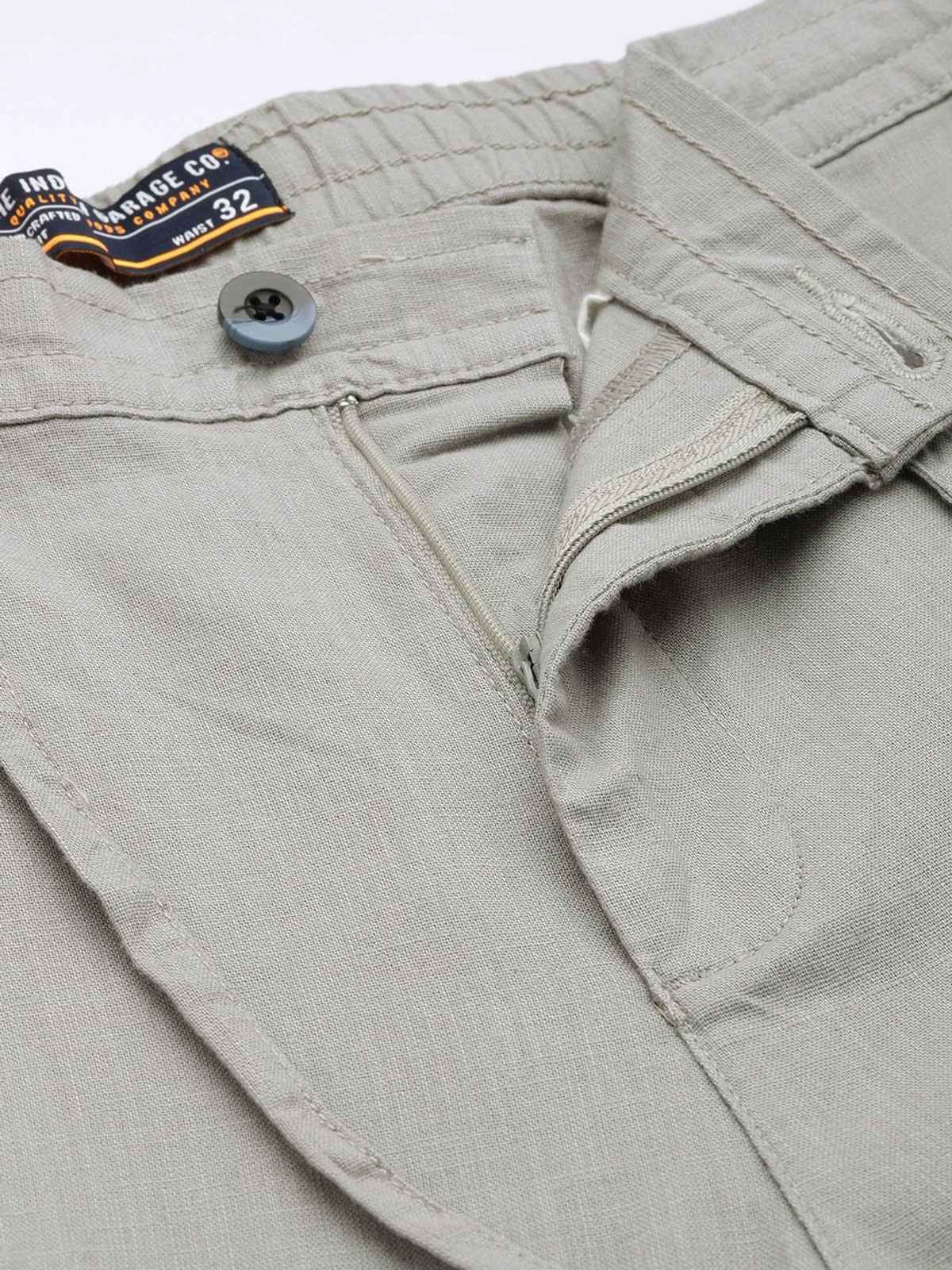 The Indian Garage Co Men's Slim Fit Solid Casual Trouser | Natural Grey - 30