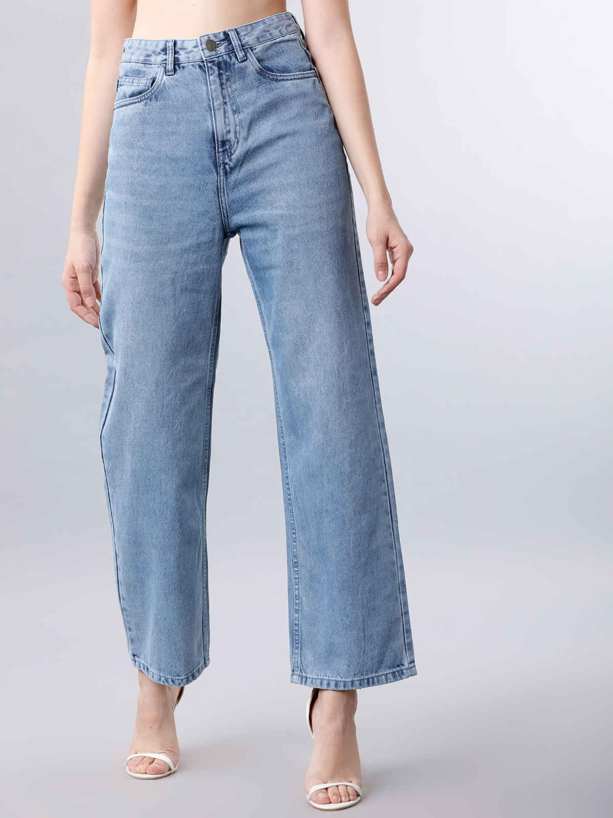 BASIC BY TOKYO TALKIES Women's Flared High-Rise Clean Look Jeans | Light Blue - 32