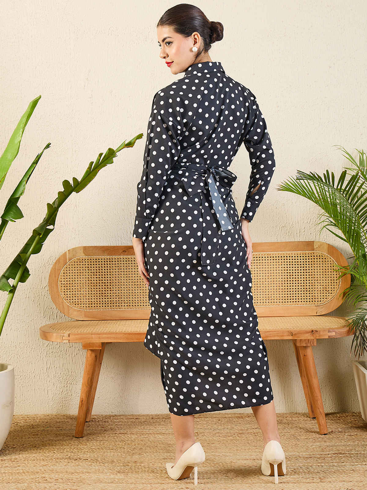 Uptownie Women's Printed Shirt with Front Twist Skirt Co-ord Set | Black - L