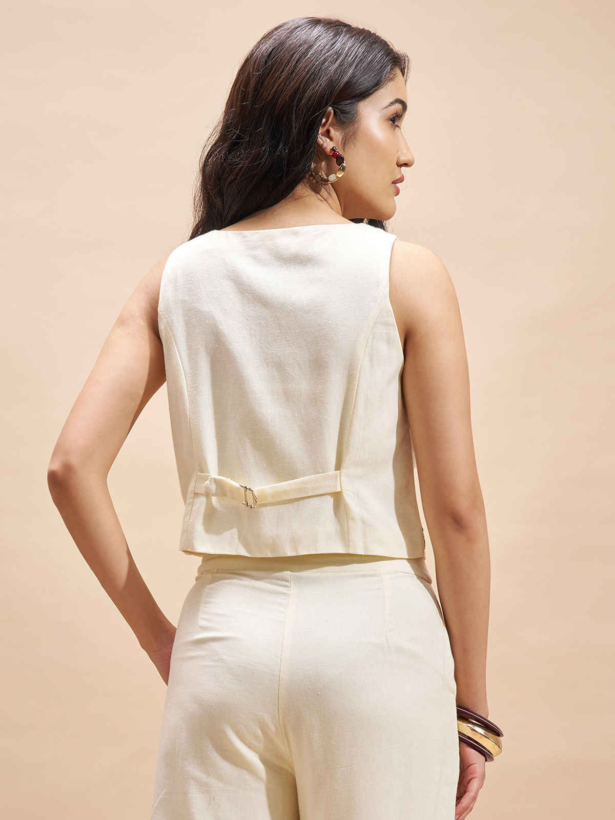 Vara By Vishudh Women's Embroidered Waist Top | Cream Off White - S