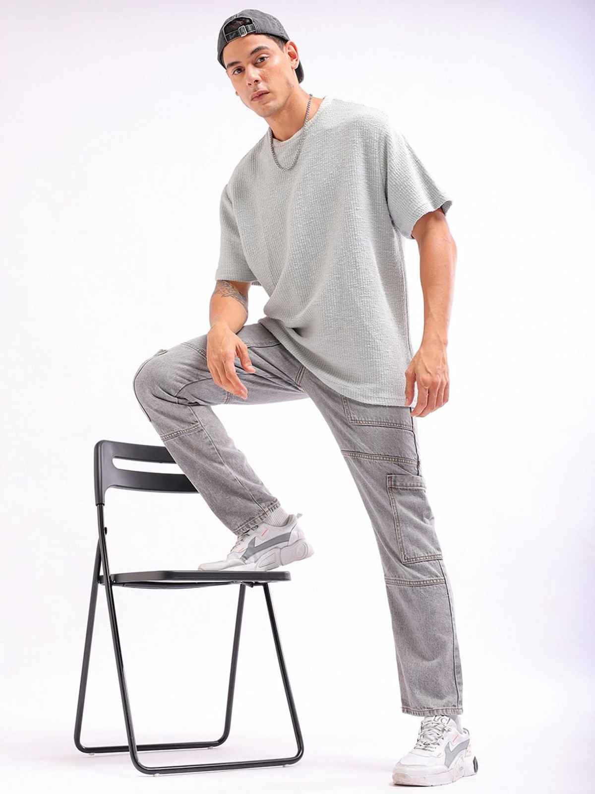 The Indian Garage Co Men's Regular Fit Solid Casual | Grey - 30