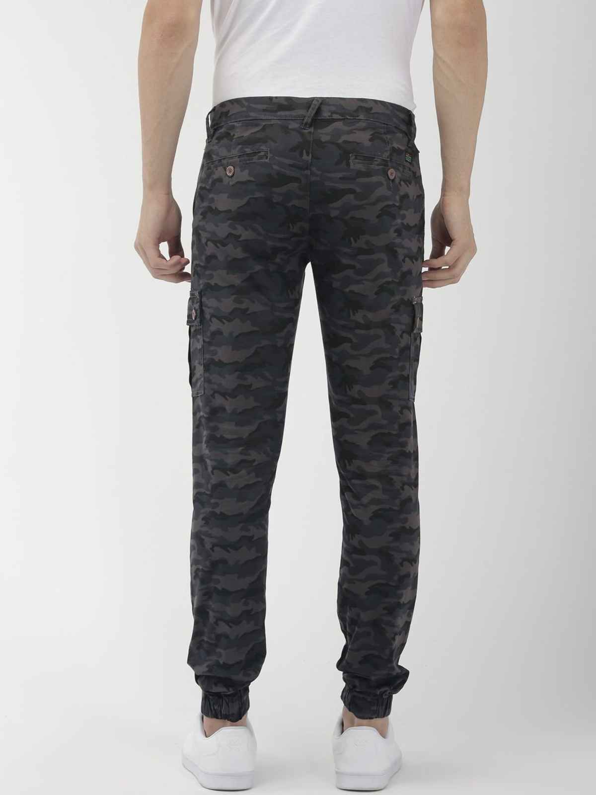The Indian Garage Co Men's Slim Fit Camouflage Casual Cargo | Grey Camo - 34