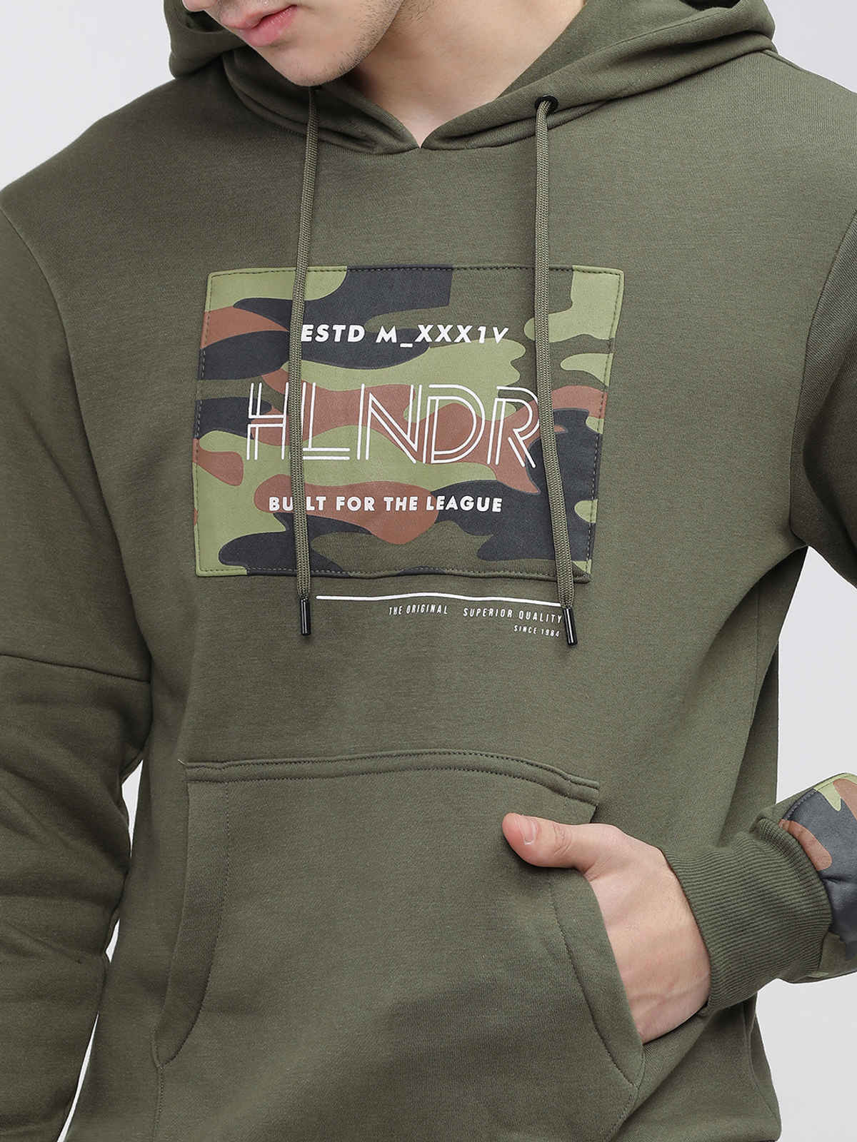 HIGHLANDER Men's Hooded Sweatshirt | Olive Green and White Camouflage - S