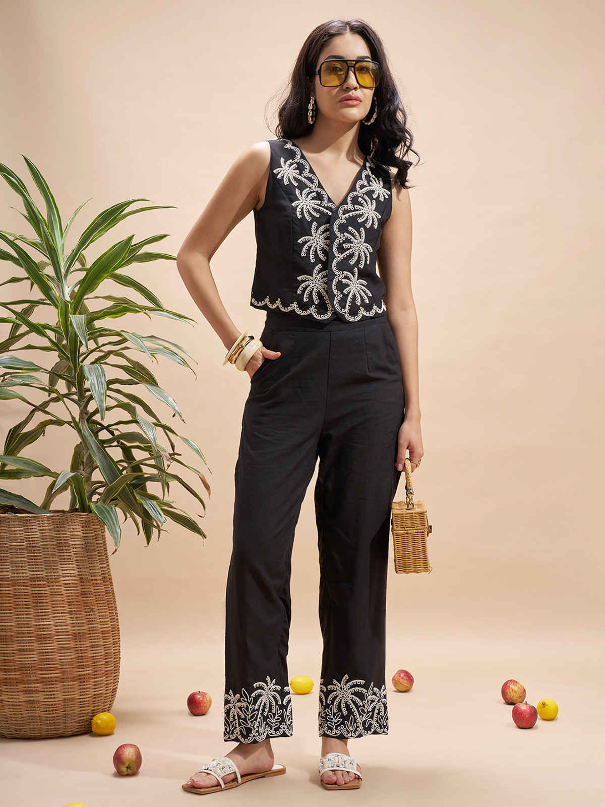 Vara By Vishudh Women's Embroidered Waist Top | Black - L