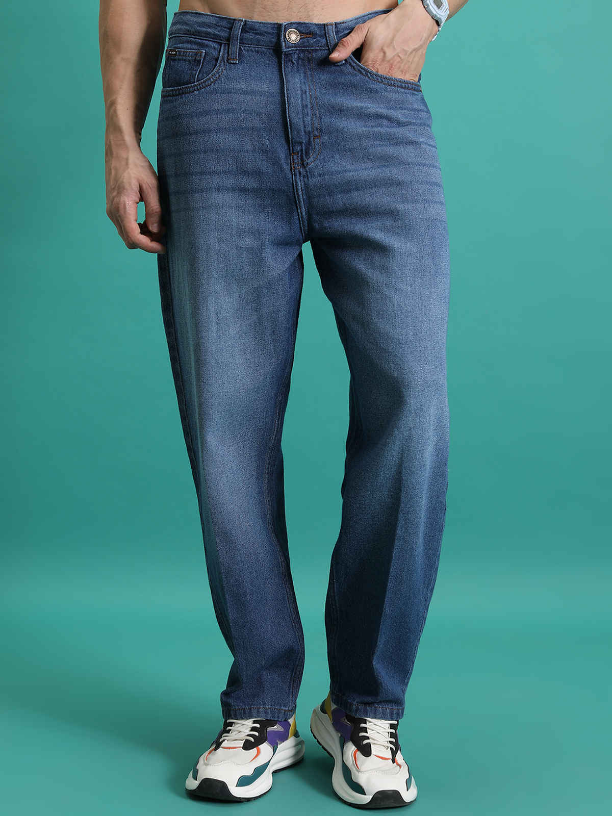 HIGHLANDER Men's Relax Fit Baggy Jeans | Blue - 36