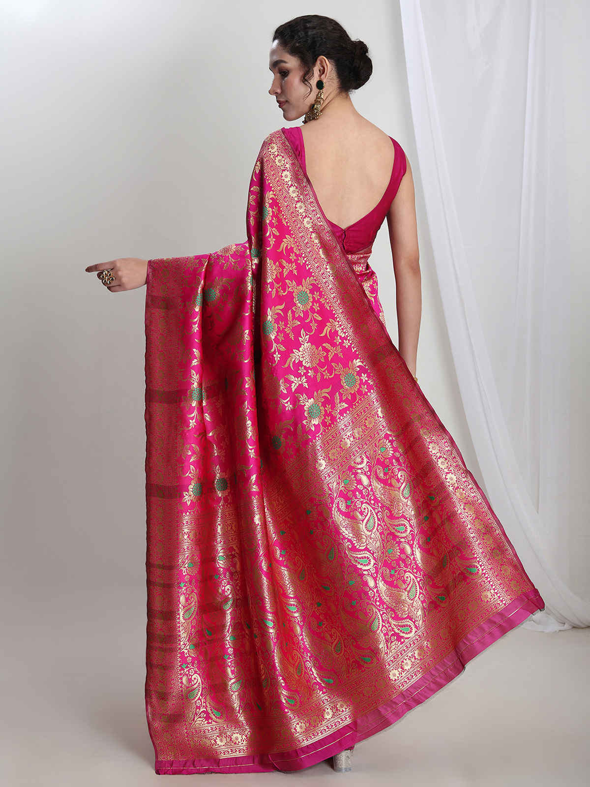 Janasya Women's Silk Blend Floral Woven Design Jacquard Saree with Blouse Piece | SAR566 | Pink