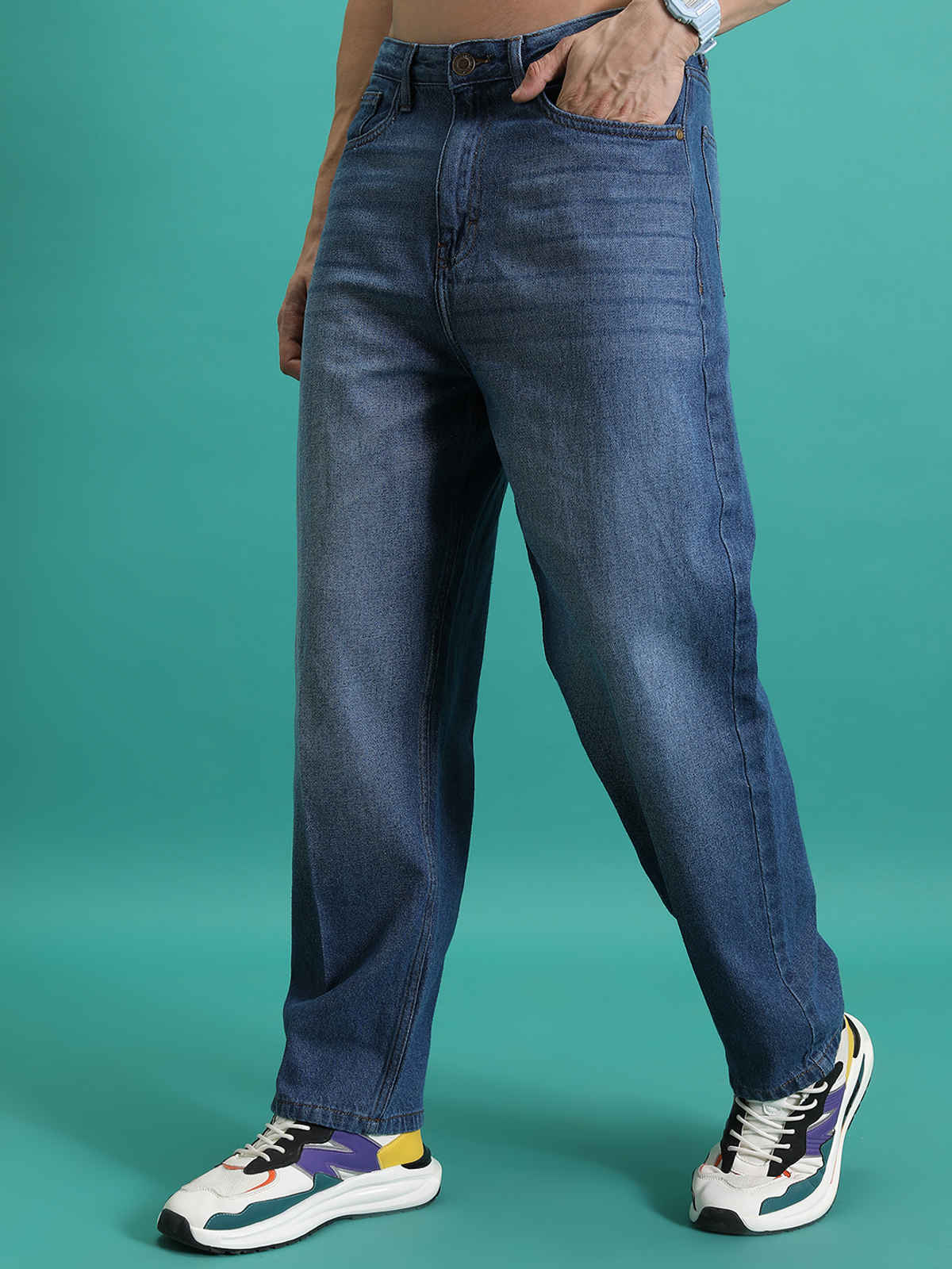 HIGHLANDER Men's Relax Fit Baggy Jeans | Blue - 36