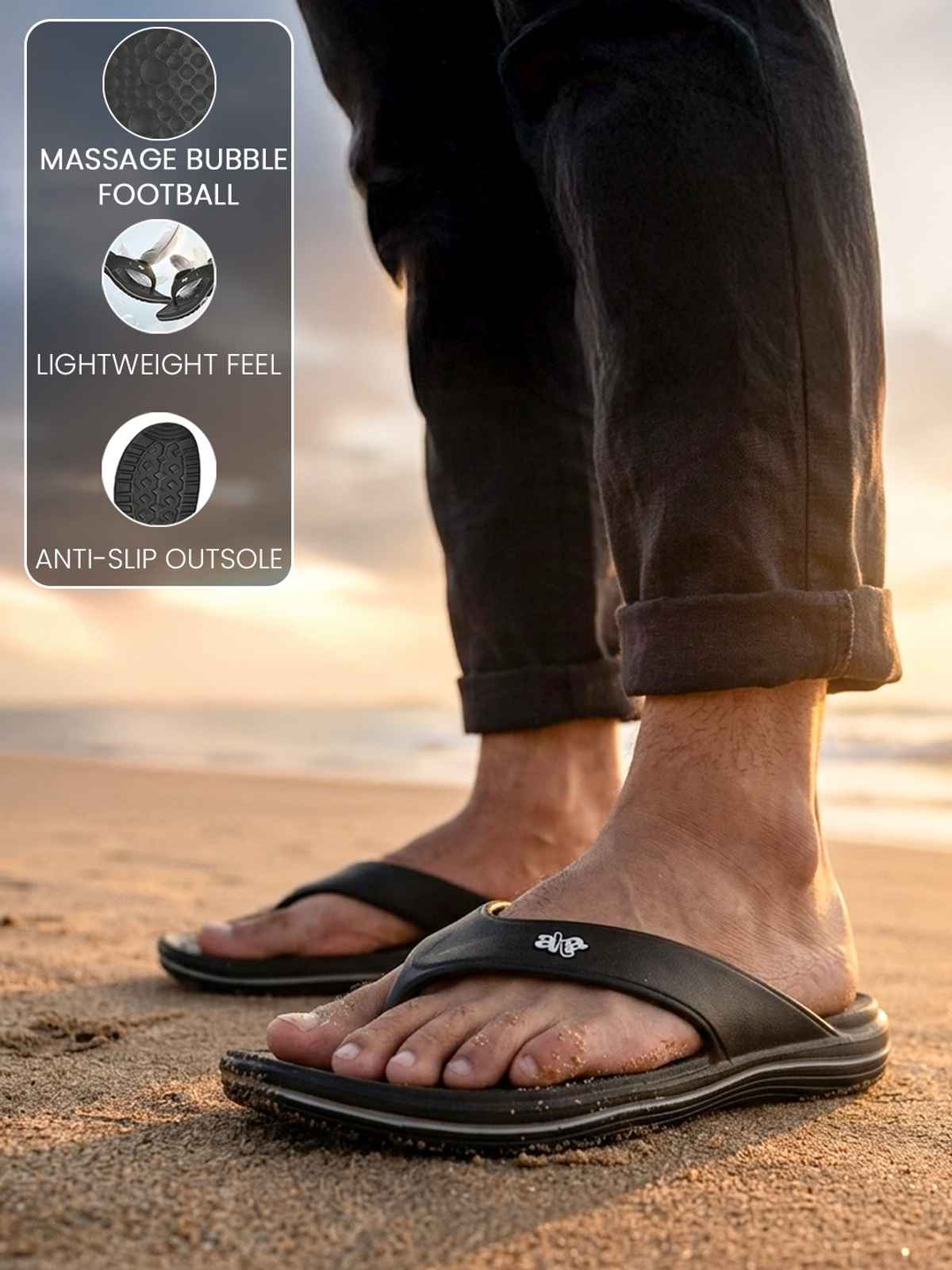 Liberty Men's A-HA EVA Beachtime Thong Slippers | Black | UK 10