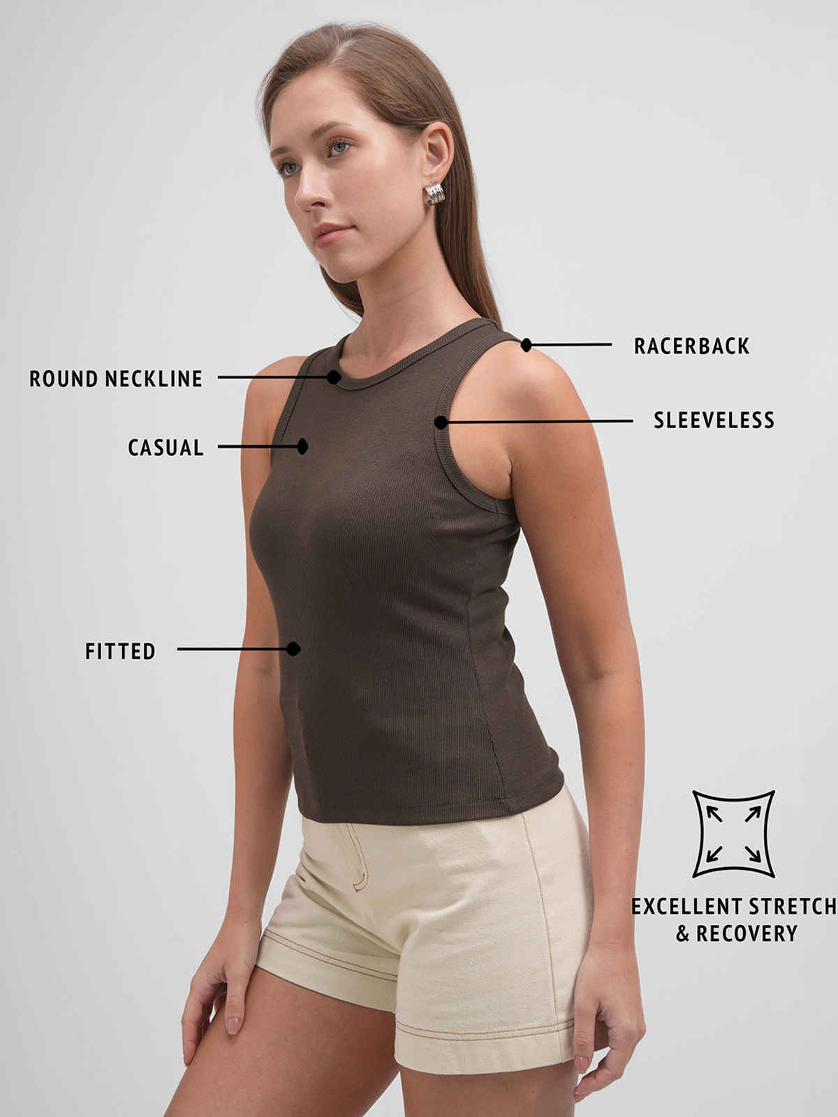 Tokyo Talkies Women Racer Back Top | BROWN | M