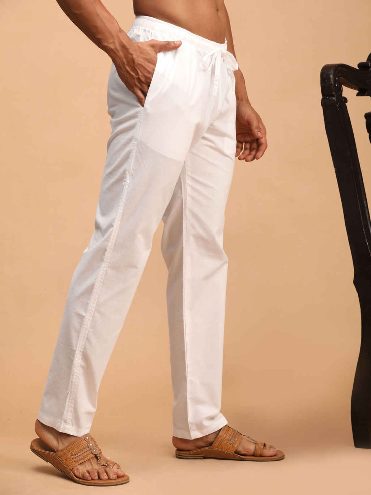 Vastramay Men's Cotton Pant Style Pyjama | White - M