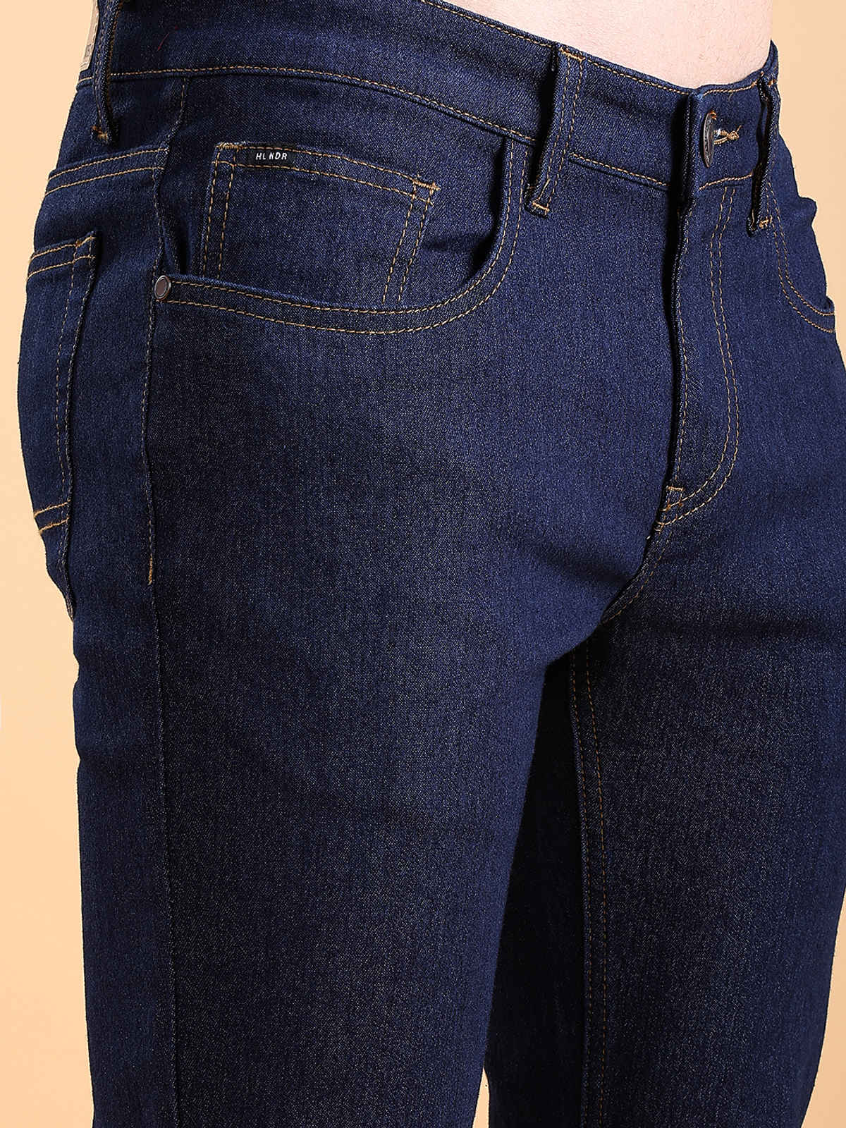 Highlander Men's Straight Fit Mid-Rise Clean Look Stretchable Jeans | Indigo - 30
