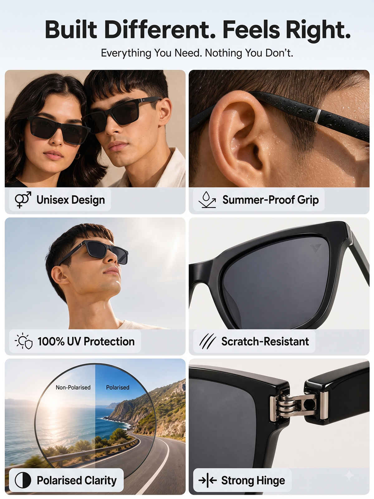 Black Full Rim Square Vincent Chase Style Cast PC VC S13971-C1 Polarized Sunglasses