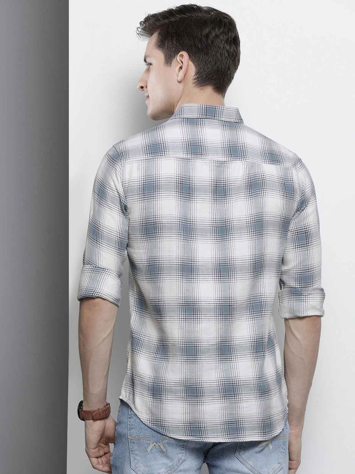 The Indian Garage Co Men's Slim Fit Checked Casual Shirt | Cream - S