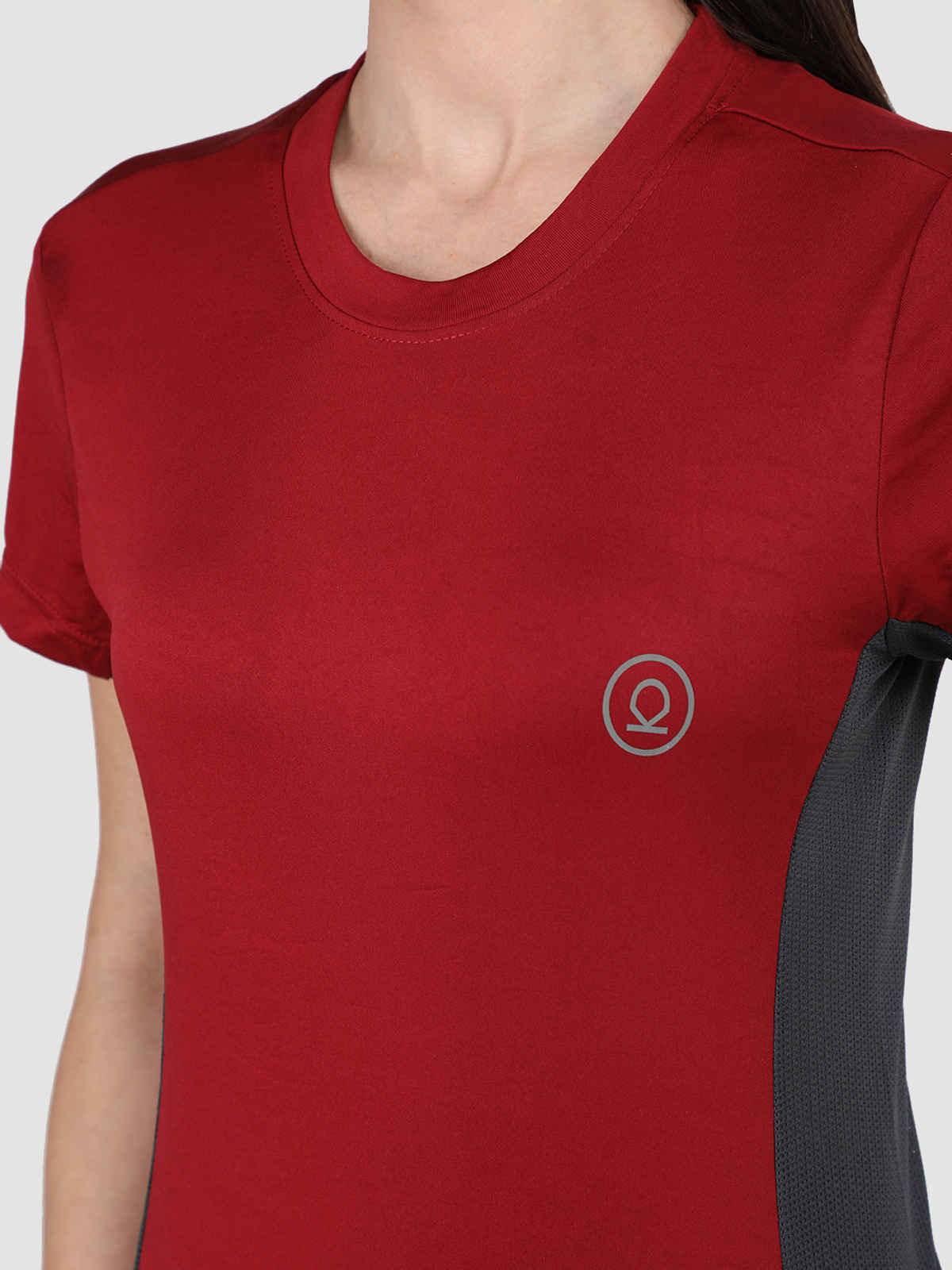 Chkokko Women's Round Neck Regular Fit Half Sleeves Gym T-shirt | Maroon - XXL