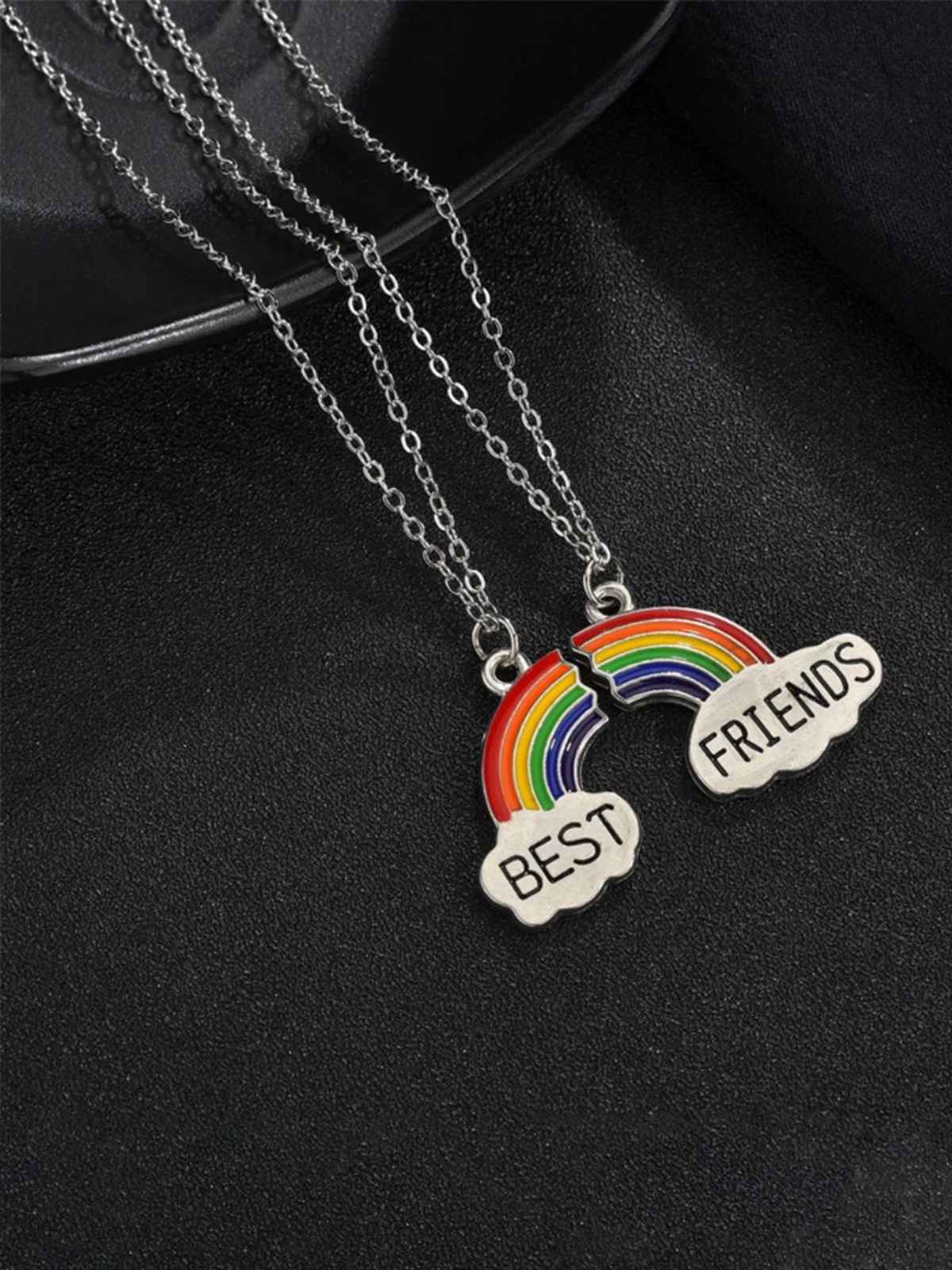 YouBella Silver Plated Rainbow Best Friends Necklace Chain for Girls and Women (YBNK - 50163)
