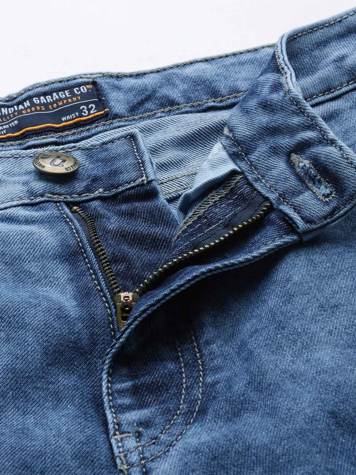 The Indian Garage Co Men's G-131 Dad Fit Solid Casual Jeans | Light Blue | 32
