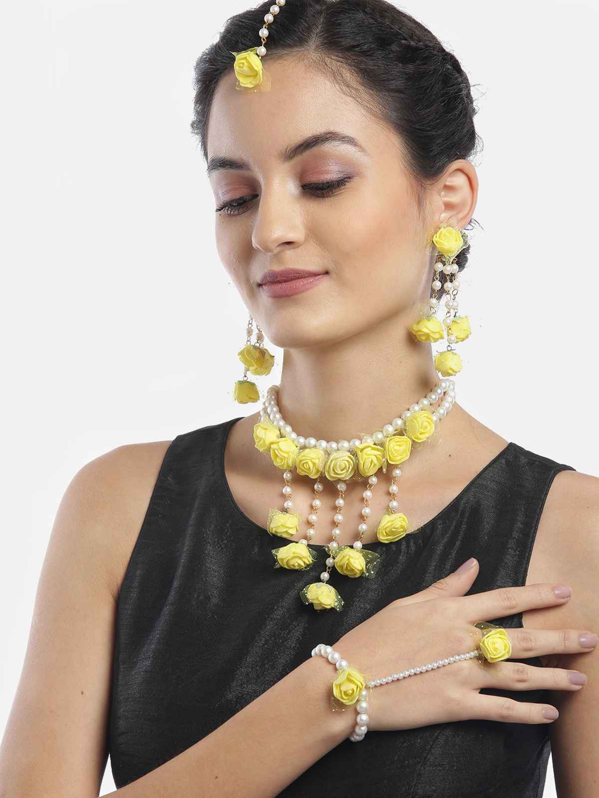 YouBella Stylish Latest Traditional Haldi Jewellery Pearl Jewellery Set for Women (YBNK - 5542)