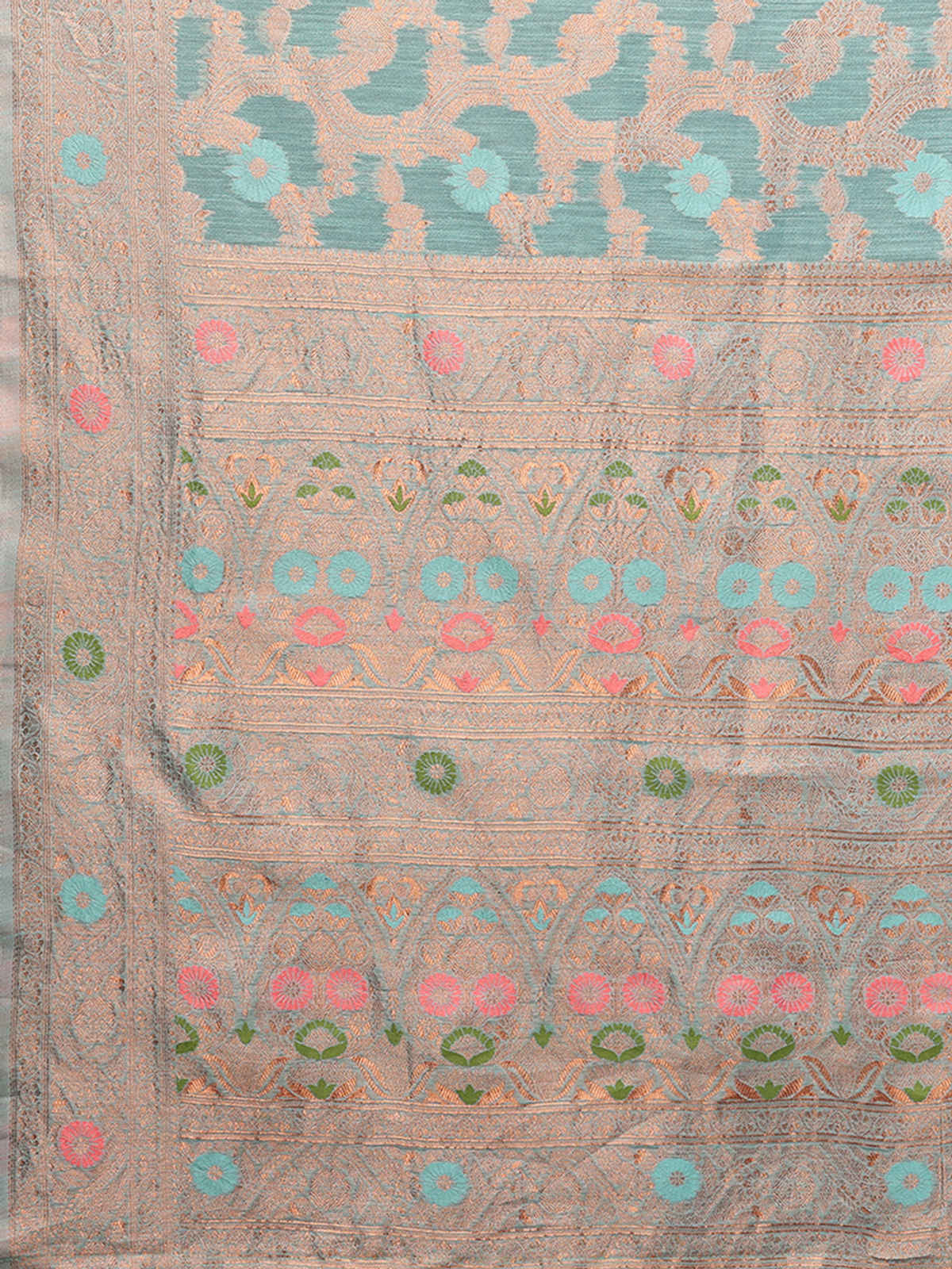 Janasya Women's Cotton Linen Floral Woven Design Saree with Blouse Piece | SAR403 | Light Blue